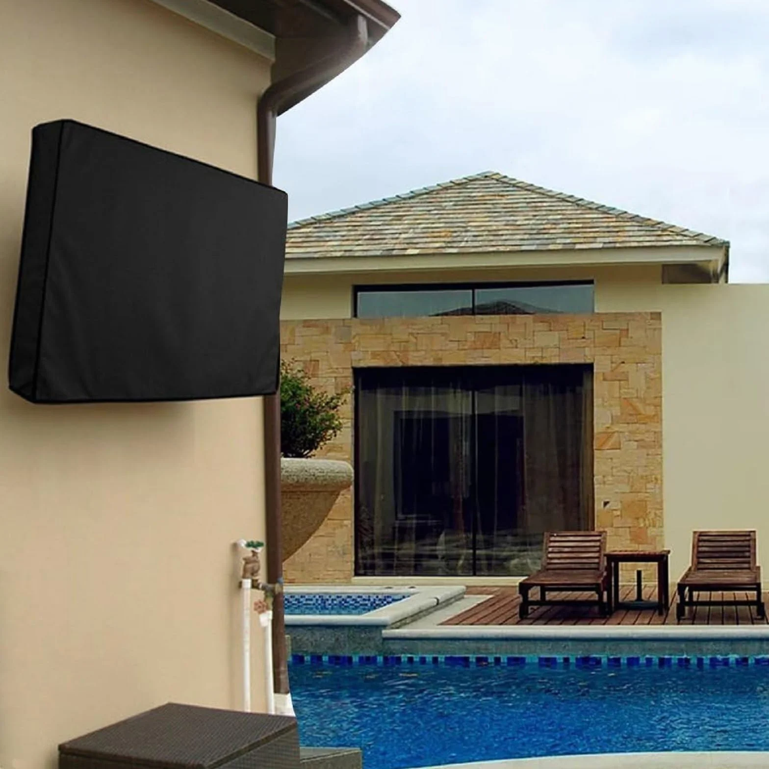 NONMON Cover per TV Esterno 46-48 Pollici, Custodia Protettiva Impermeabile Anti-UV Oxford 600D Nero