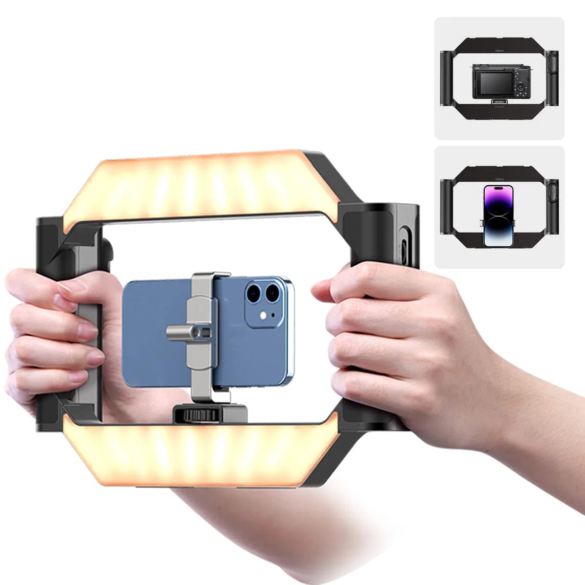 ULANZI U-Rig Smartphone Video Rig con Luce, 2500K-9000K, Stabilizzatore per Telefoni Cellulari, Compatibile con iPhone Galaxy Huawei, Smartphone da 4-7 Pollici e Fotocamere SLR