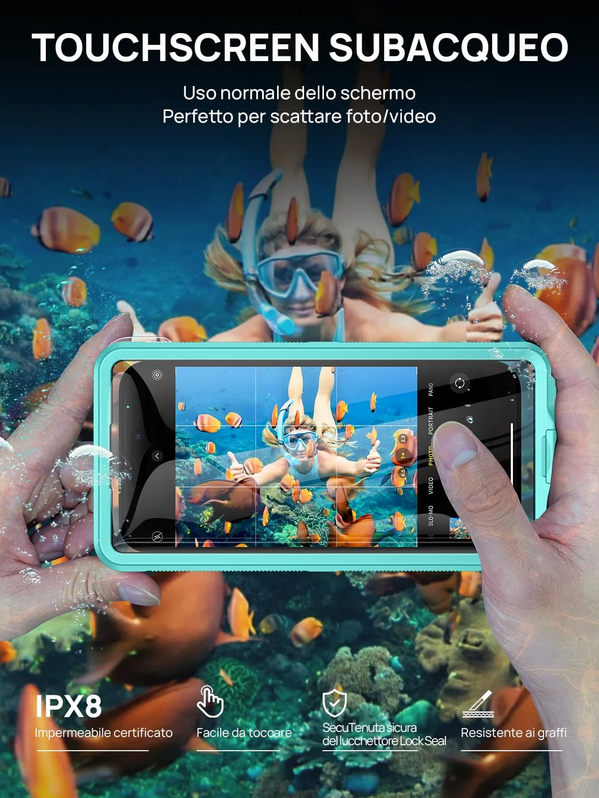 Custodia Impermeabile 15M Smartphone [Universale] IPX8 Cover Subacquea Professionale [Touchscreen Subacqueo] Asciutta Borsa per iPhone Samsung Galaxy Huawei XiaoMi Oppo Vivo 4.7-6.9'' Blu