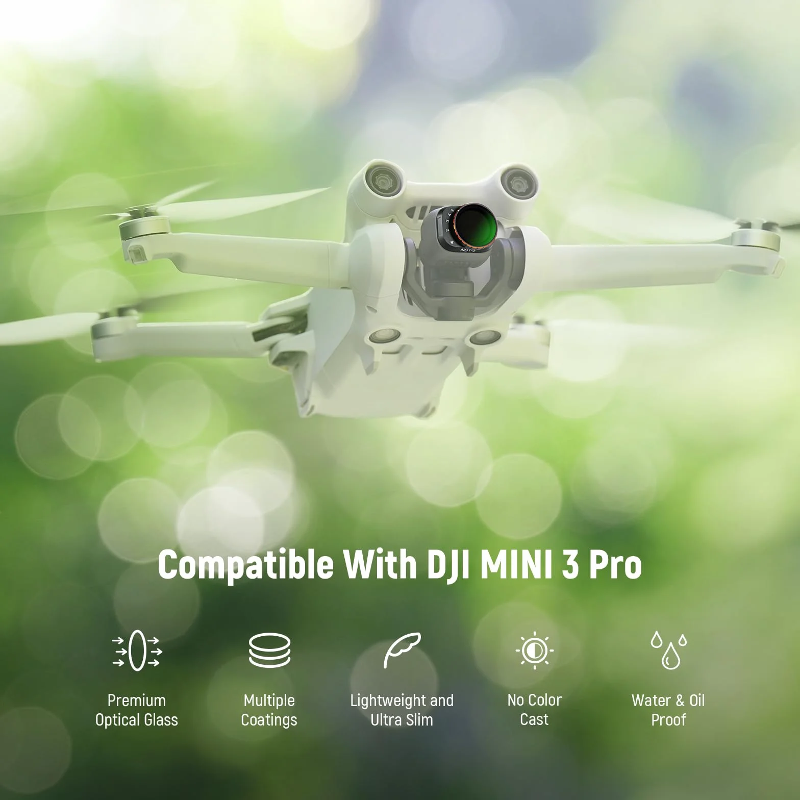 NEEWER Filtro ND Variabile Compatibile con DJI Mini 3 Pro, ND2-32 1-5 Stop a Scatto in Vetro Ottico HD Multistrato, Telaio Sottile in Metallo, Accessori per Obiettivi Drone per Foto/Videografia Aerea