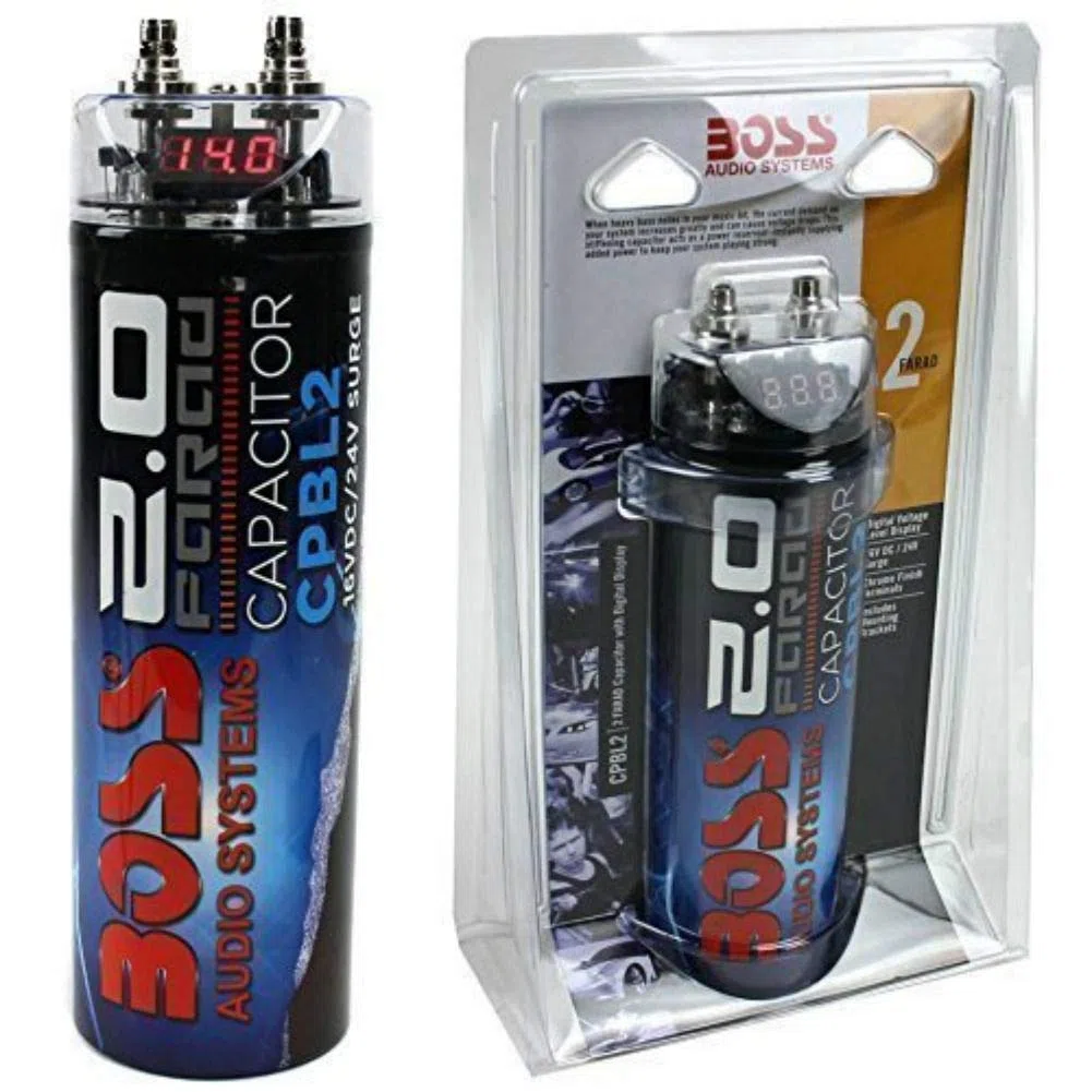 KIT SET PER BOSS AUDIO SYSTEMS CPBK2 2 farad impianti fino a 2000 watt rms 1 2 3 4 5 10 capacitor con accensione cavo remote spl auto nero, 1 pezzo