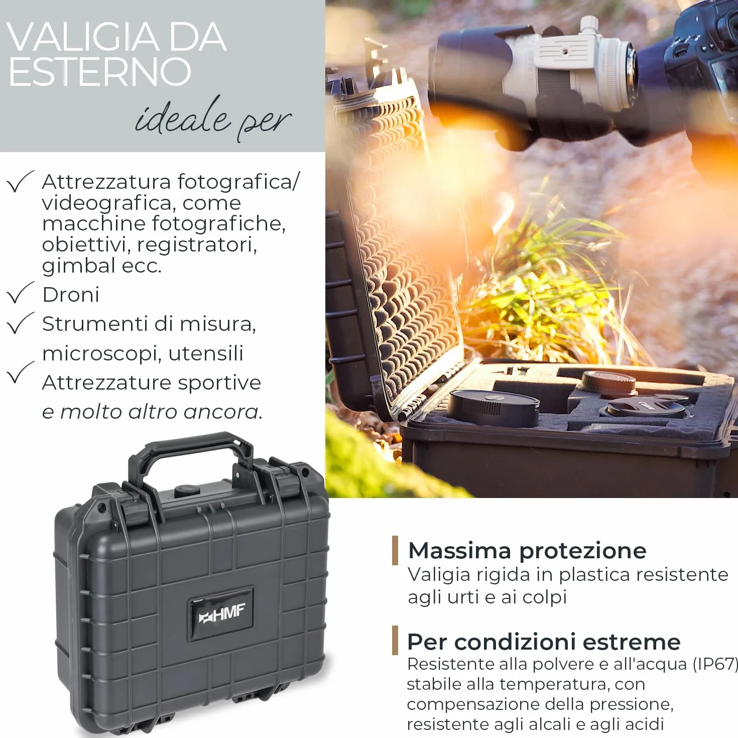 HMF Valigetta Fotografica Outdoor Custodia Rigida 27 x 24,5 x 13 cm