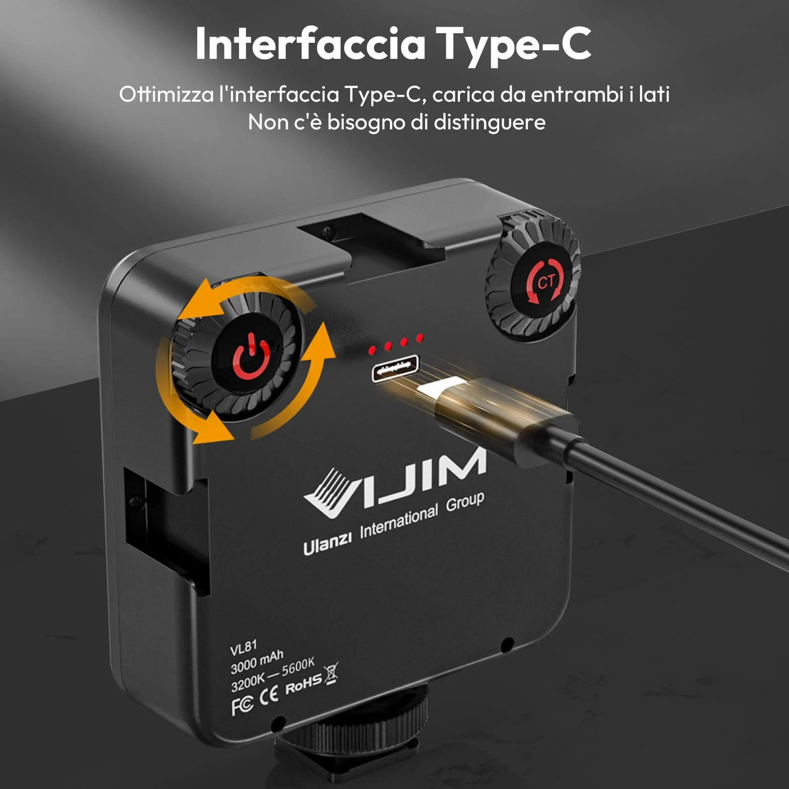 ULANZI VL81 Luce per Video, Led Usb con 3 Cold Shoe, Batteria Ricaricabile 3000mAh, Bicolore Dimmerabile 3200K-5600K CRI95+, Luce Fotografica Portatile per YouTube Tiktok Videoconferenze DSLR Vlog