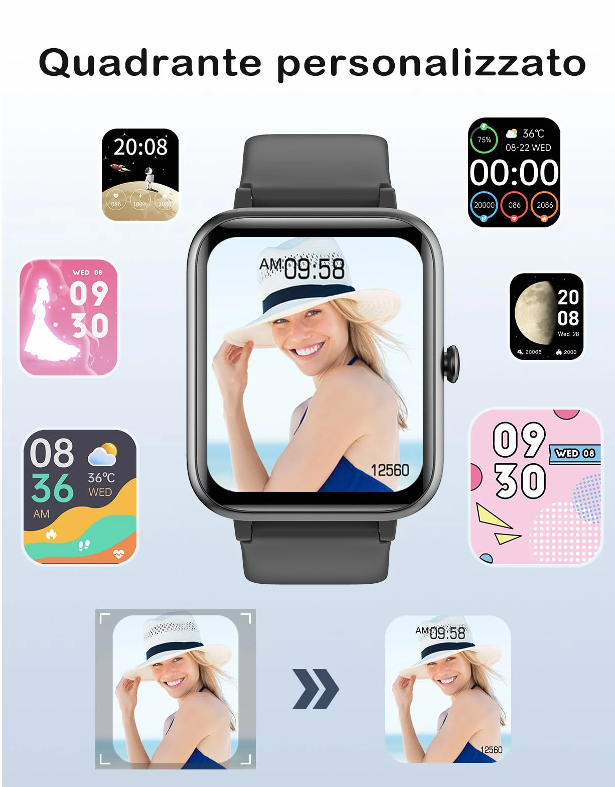 Smartwatch Uomo Donna Chiamate Bluetooth Orologio Fitness Cardiofrequenzimetro Saturimetro 100 Modalità Sportivo Nero