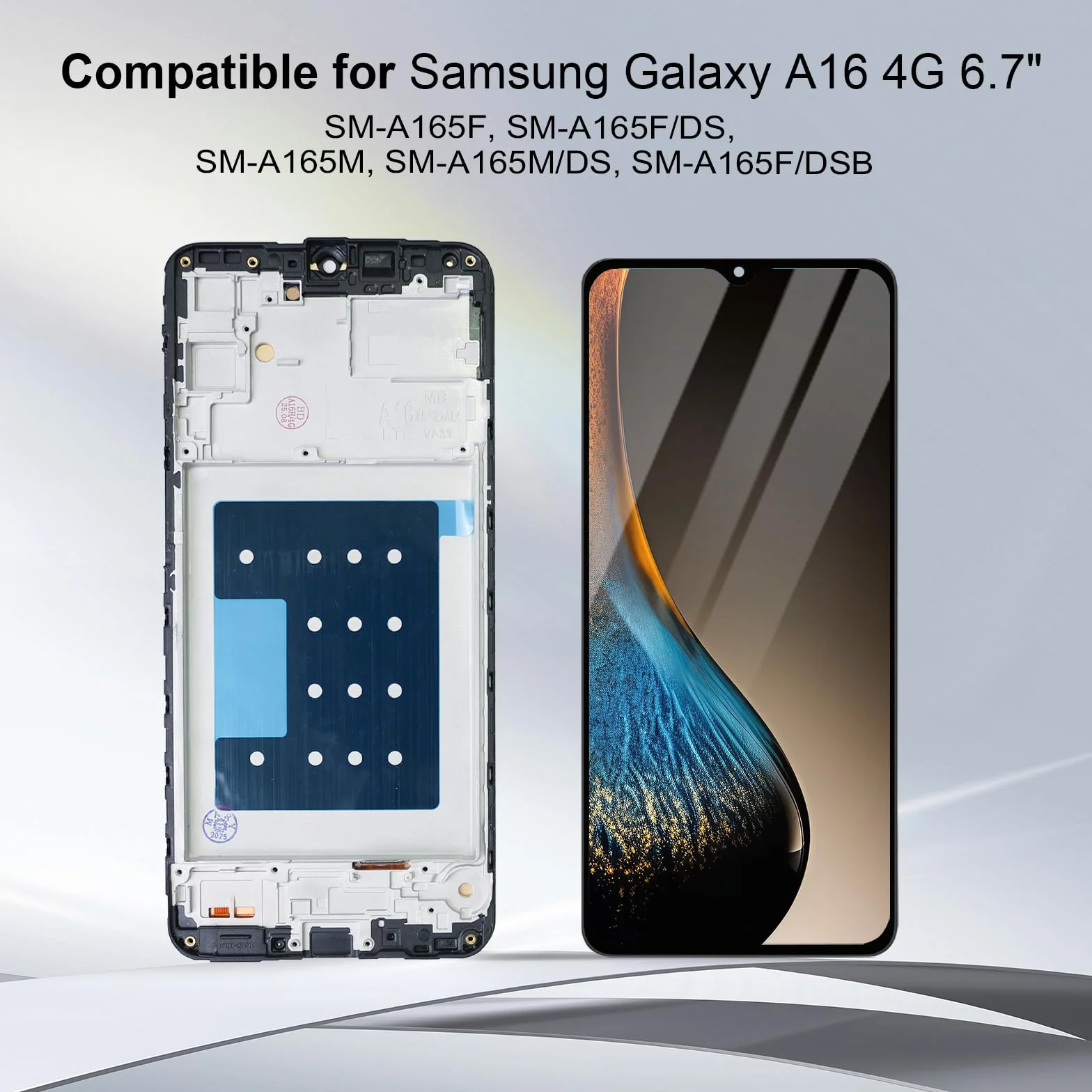 Dinow Schermo per Samsung Galaxy A16 4G SM-A165F, SM-A165M, Schermo di Ricambio per Samsung Galaxy A16 LCD Touch A165 Digitalizzatore con cornice (con strumento di riparazione)