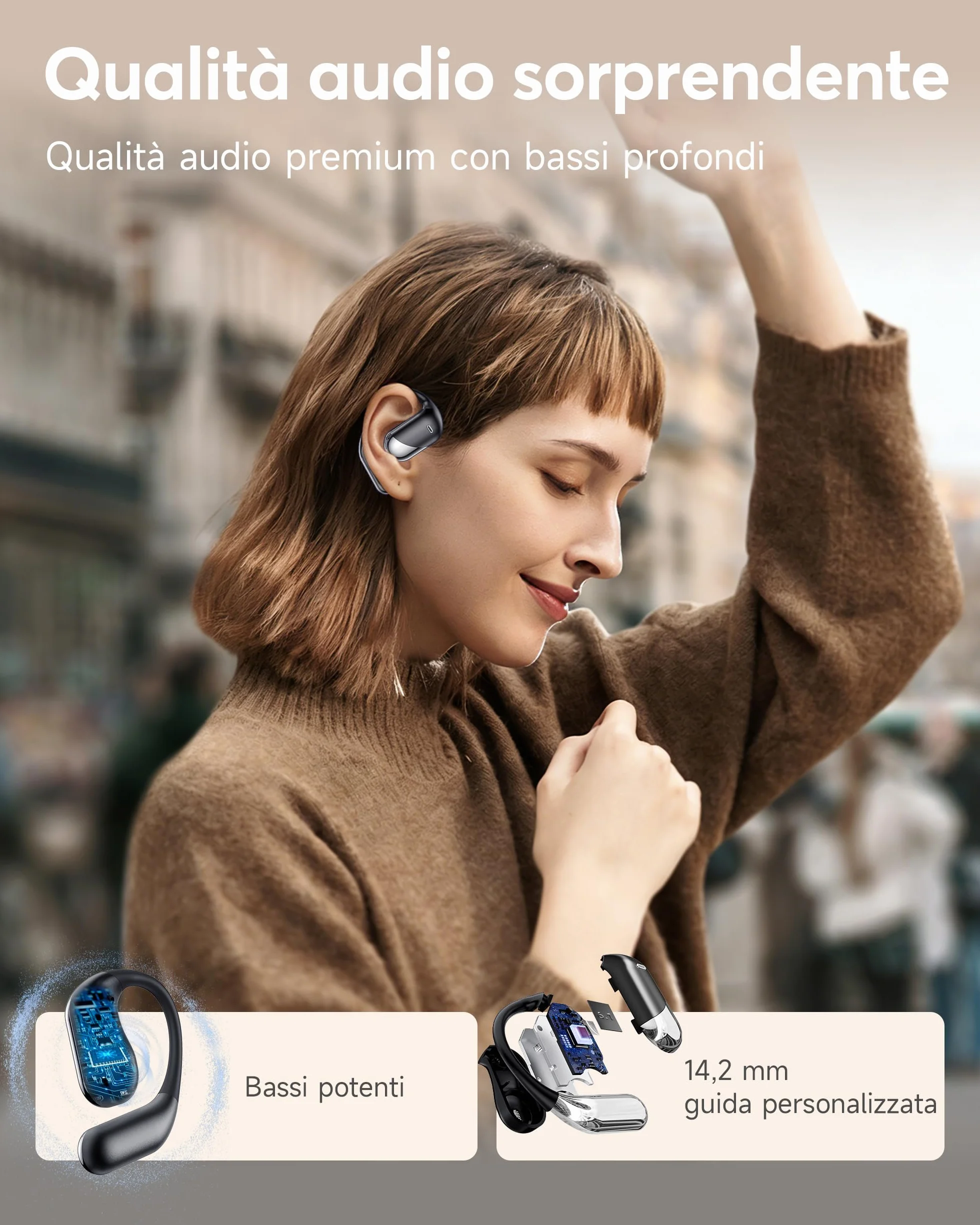 Cuffie Bluetooth Auricolari Bluetooth 6.1, 2026 Sport Cuffiette Wireless, Cuffie Open Ear 60 Ore di Riproduzione, Cuffie Senza Filo HiFi Stereo IP7 Impermeabili, Auricolare Bluetooth per iOS & Android