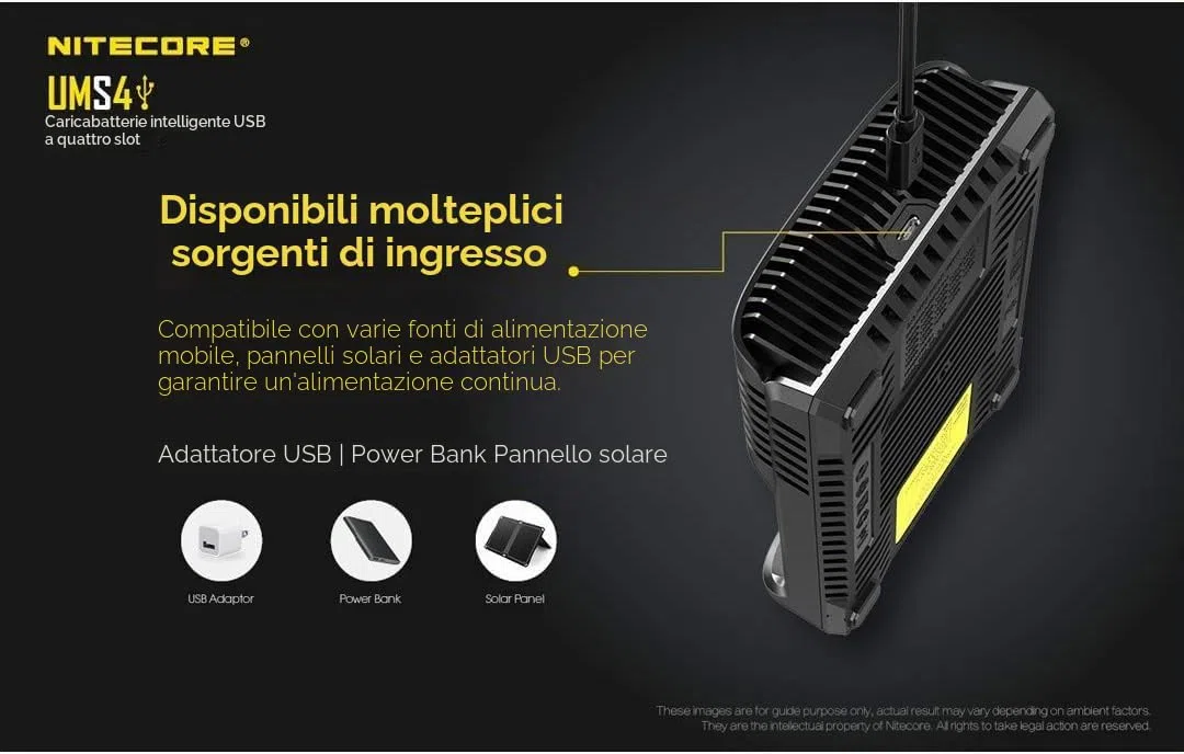Nitecore Caricatore Universale UMS4 3000mA USB Unisex-Adulto, Nero, L: 159 x l: 107 x H:41