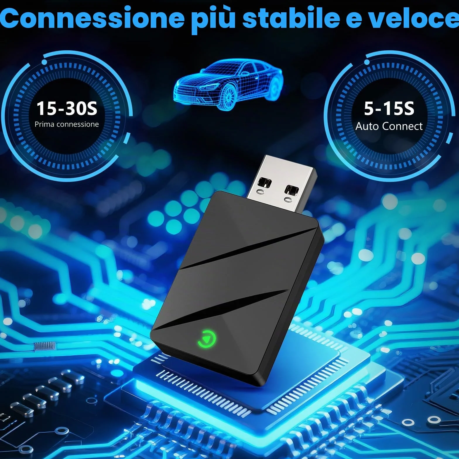 Adattatore Carplay Wireless & Android Auto Wireless 2 IN 1, Converte Android Auto/Carplay da cablato in Wire-less,Typ-C/USB Plug & Play Mini, Compatibile con iOS 10+ Android 11+