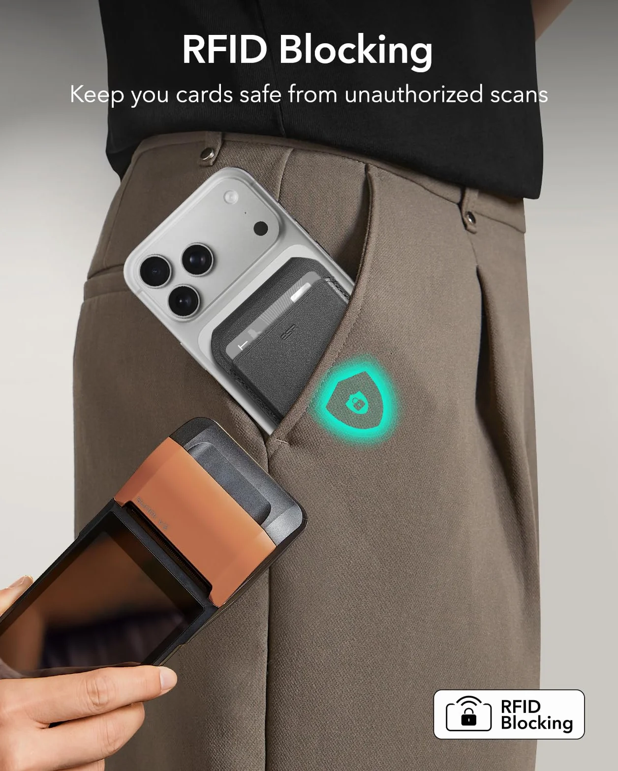 ESR Portafoglio con MagSafe, RFID Blocco, Supporto per 5 Carte, Pelle Vegana, Supporto Regolabile, Wallet per iPhone Serie 17e/17/16/15/14/13/12 e Alcuni Dispositivi Samsung, Non per 13/12 Mini,Nero