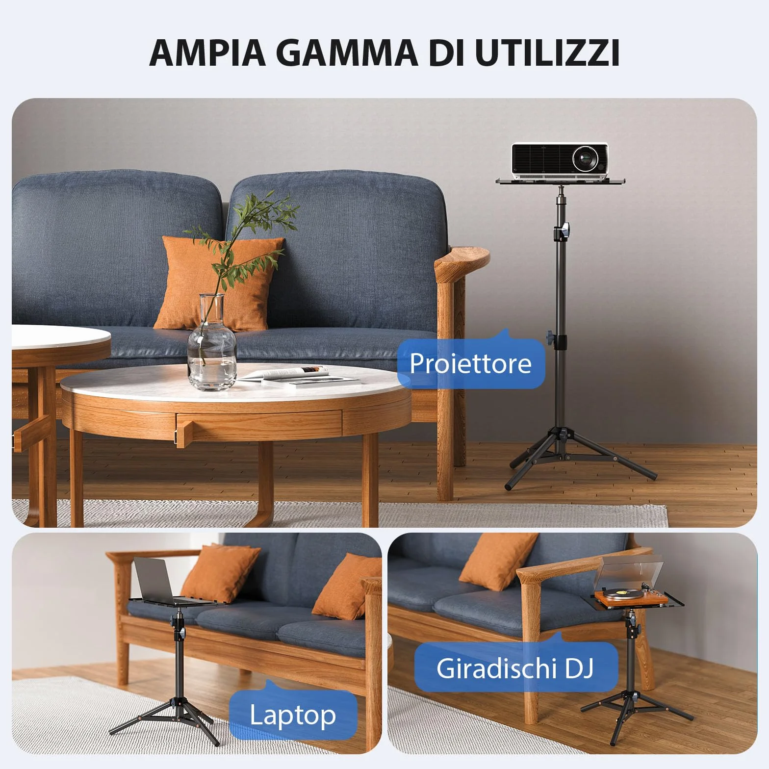 Supporto per Proiettore, Treppiede per Laptop Portatile, Supporto Multifunzionale, Altezza Regolabile da 45cm a 115cm, con Piatto Pieghevole, Capacità di carico 10KG, Film all'Aperto e Uffici