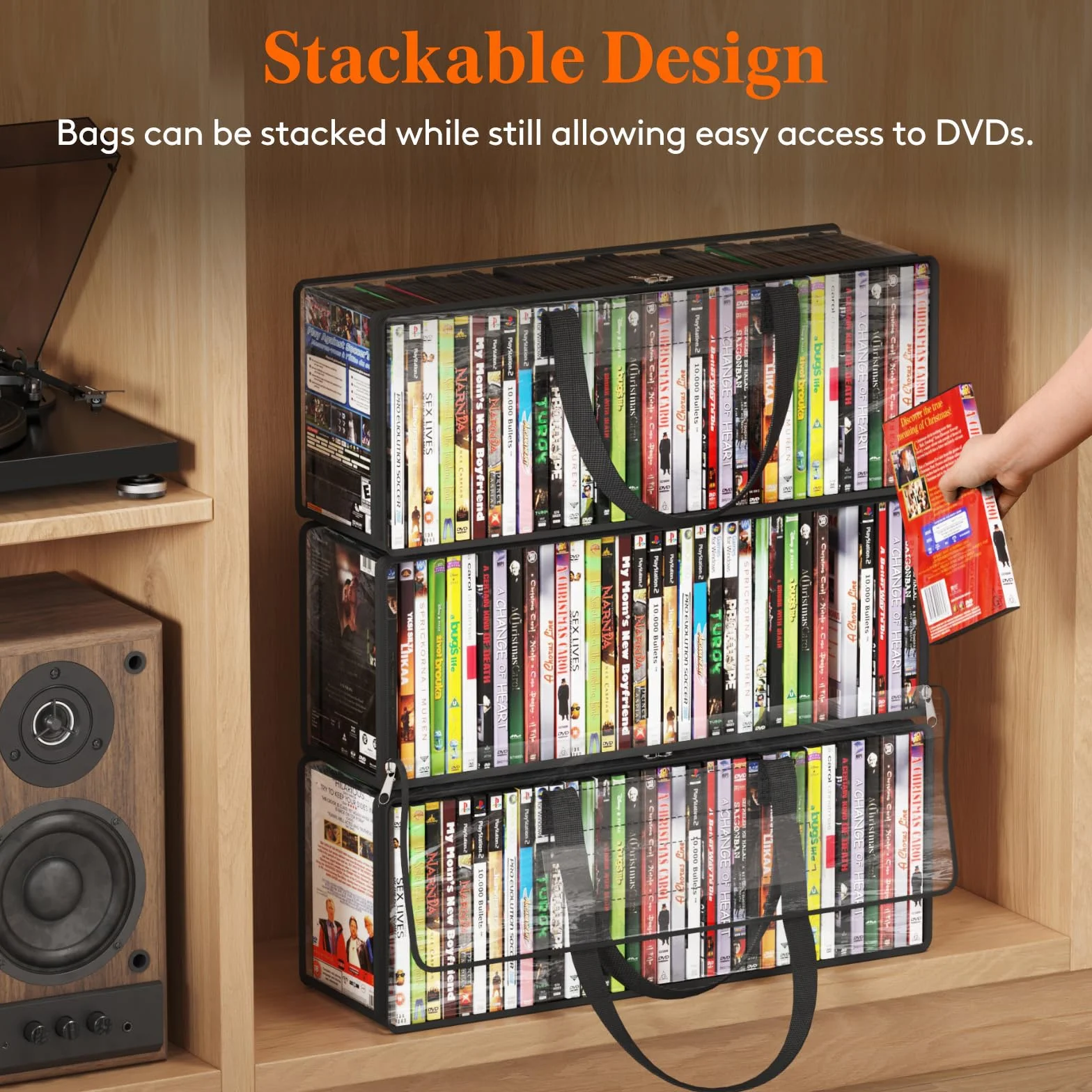 Lifewit Borse Porta DVD, Organizzatore Trasparente in PVC per Custodie Blu-ray e Film, Contenitore per Media e Videocassette VHS con Manici, Capacità 140 DVD (35 per Borsa), 4 Pezzi