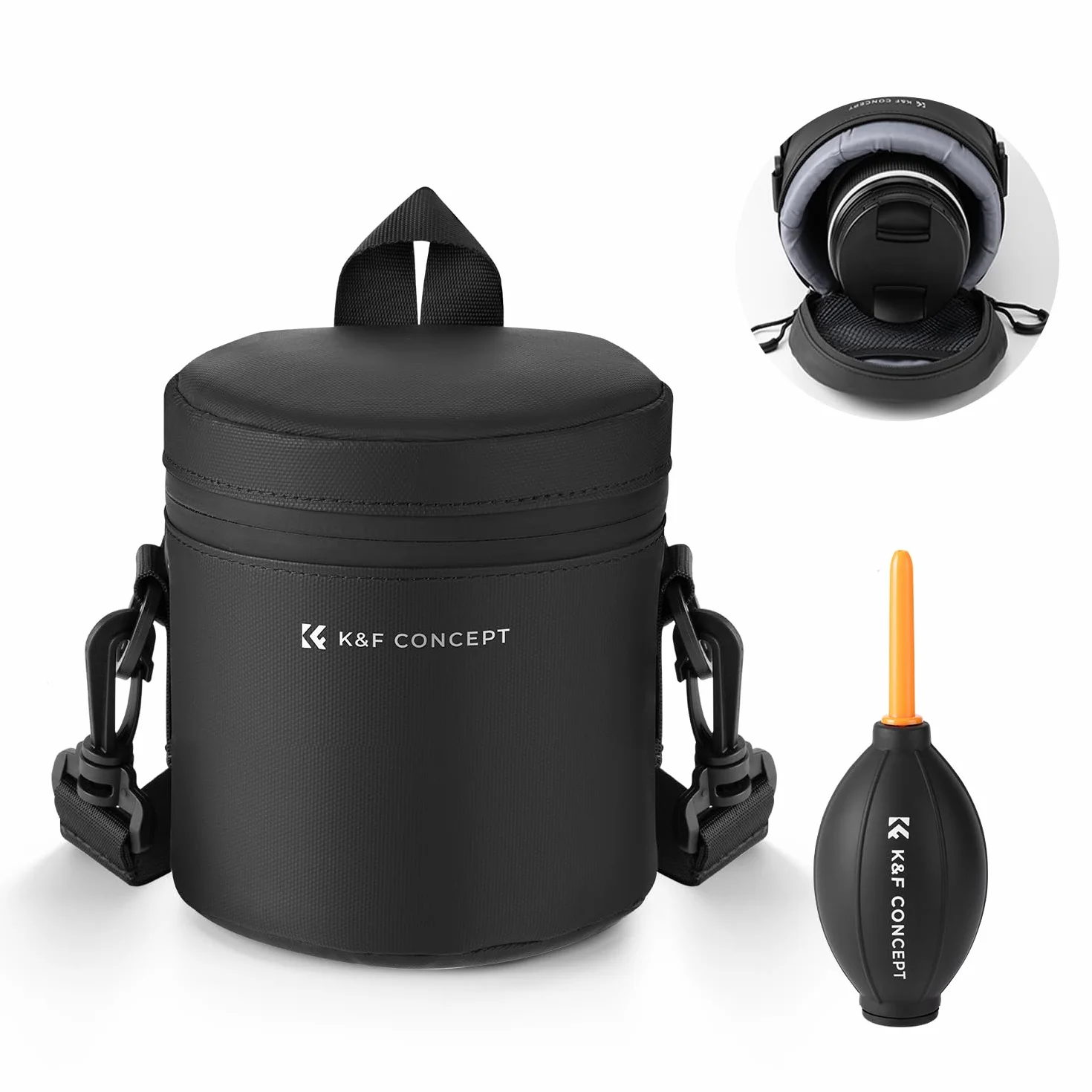 K&F CONCEPT Custodia per Obiettivo con Soffiatore d'Aria, Borsa Obiettivo Impermeabile e Antishock, Protezione per Lenti Fotocamera DSLR/SLR
