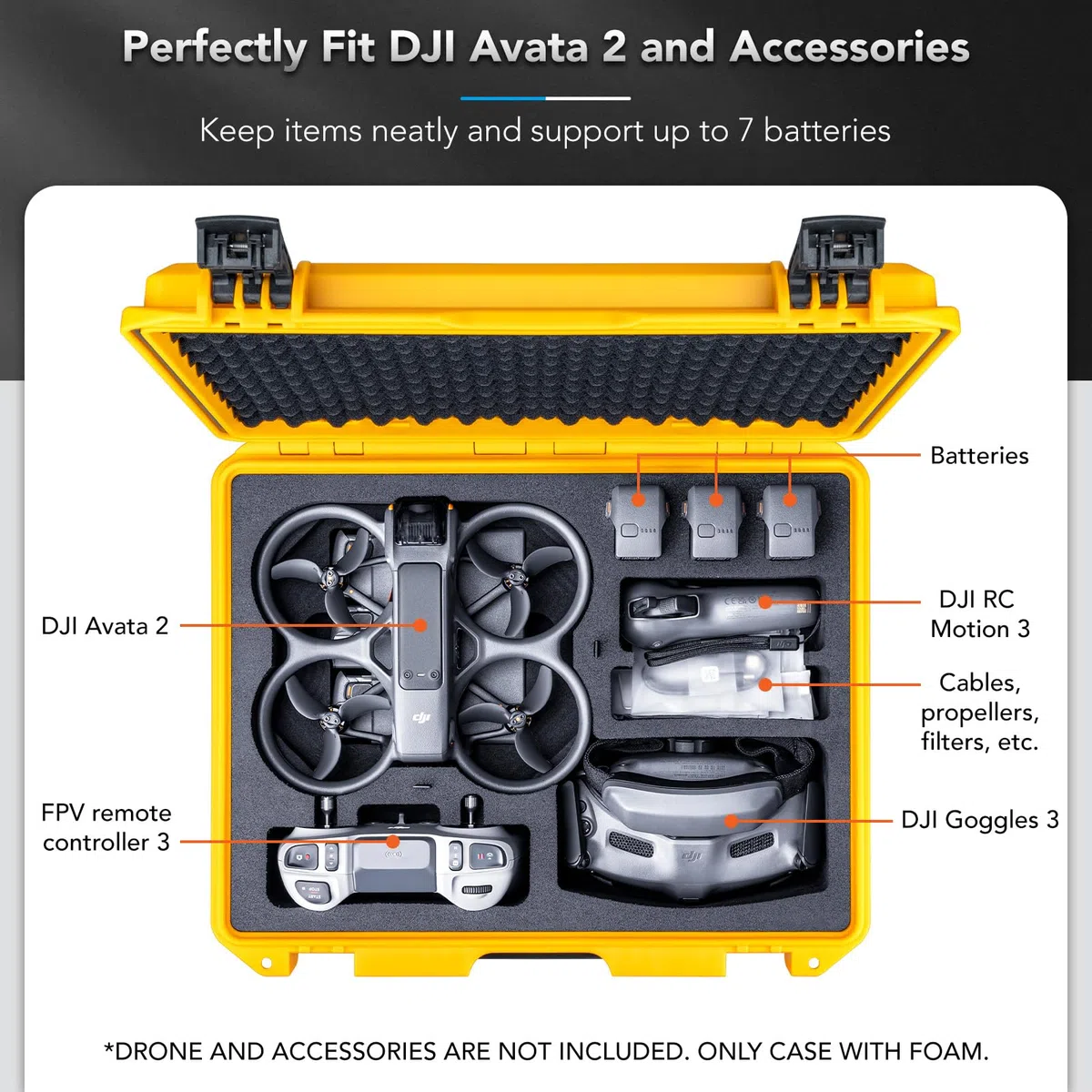 Lykus Titan AT200 Valigia Custodia Case impermeabile per DJI Avata 2,Goggles 3,RC Motion 3,FPV Remote Controller 3 e FPV telecomando 3, supporta fino a 7 batterie [SOLO VALIGIA]