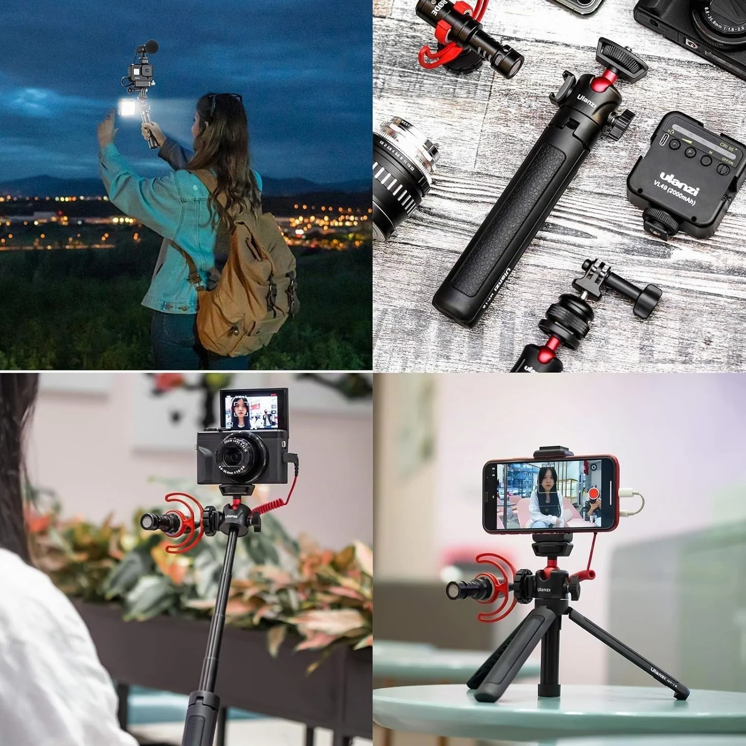ULANZI MT-16 Vlogging Treppiede con testa a sfera a 360° 1/4 vite Cold Shoe Mount, Mini Tripod estensibile da 22 cm a 44 cm, piccola fotocamera Tripod per DLSR Canon Nikon Sony fotocamera Smartphone