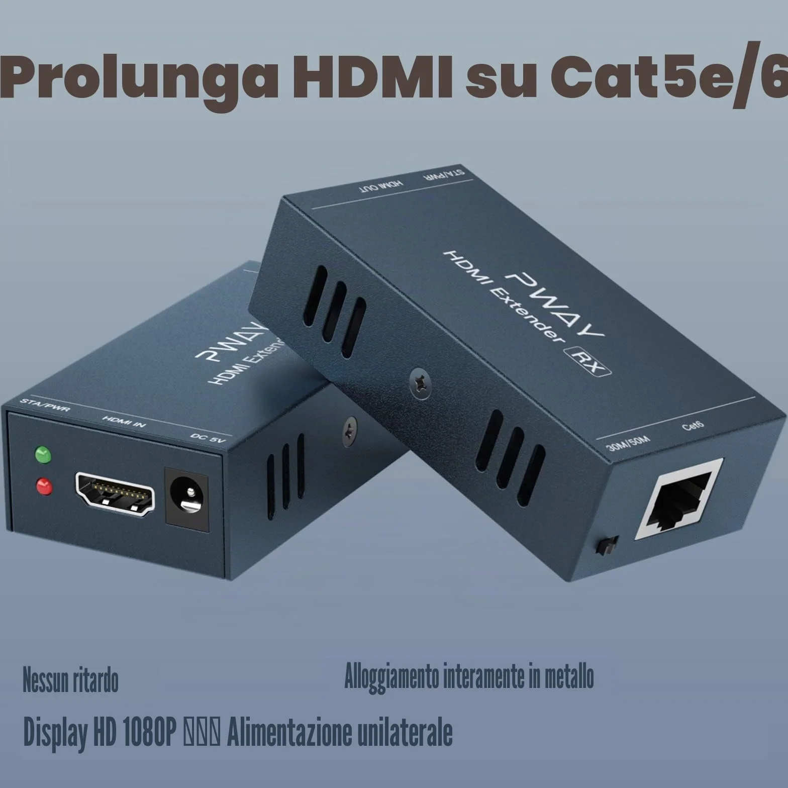 PW-HT202PG HDMI Extender 165ft/50 metri, cavo Cat5e/Cat6, Full HD 1080P, controllo dei dati, trasmissione di alimentazione..