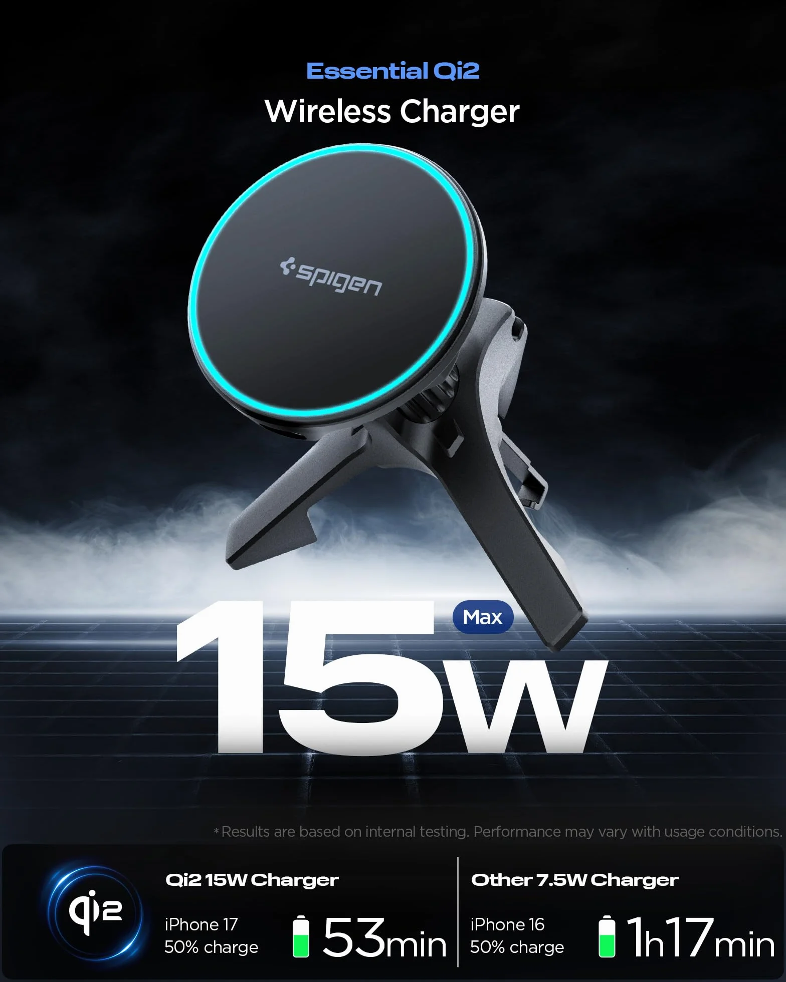 Spigen Essential MagFit Qi2 15W Ricarica Wirelss Auto per Cellulare [Cavo Incluso] Supporto Telefono Magnetico Compatibile con iPhone 17/17e/16/15/14 Pro Max e Cover MagSafe/Pixelsnap - Presa d’Aria