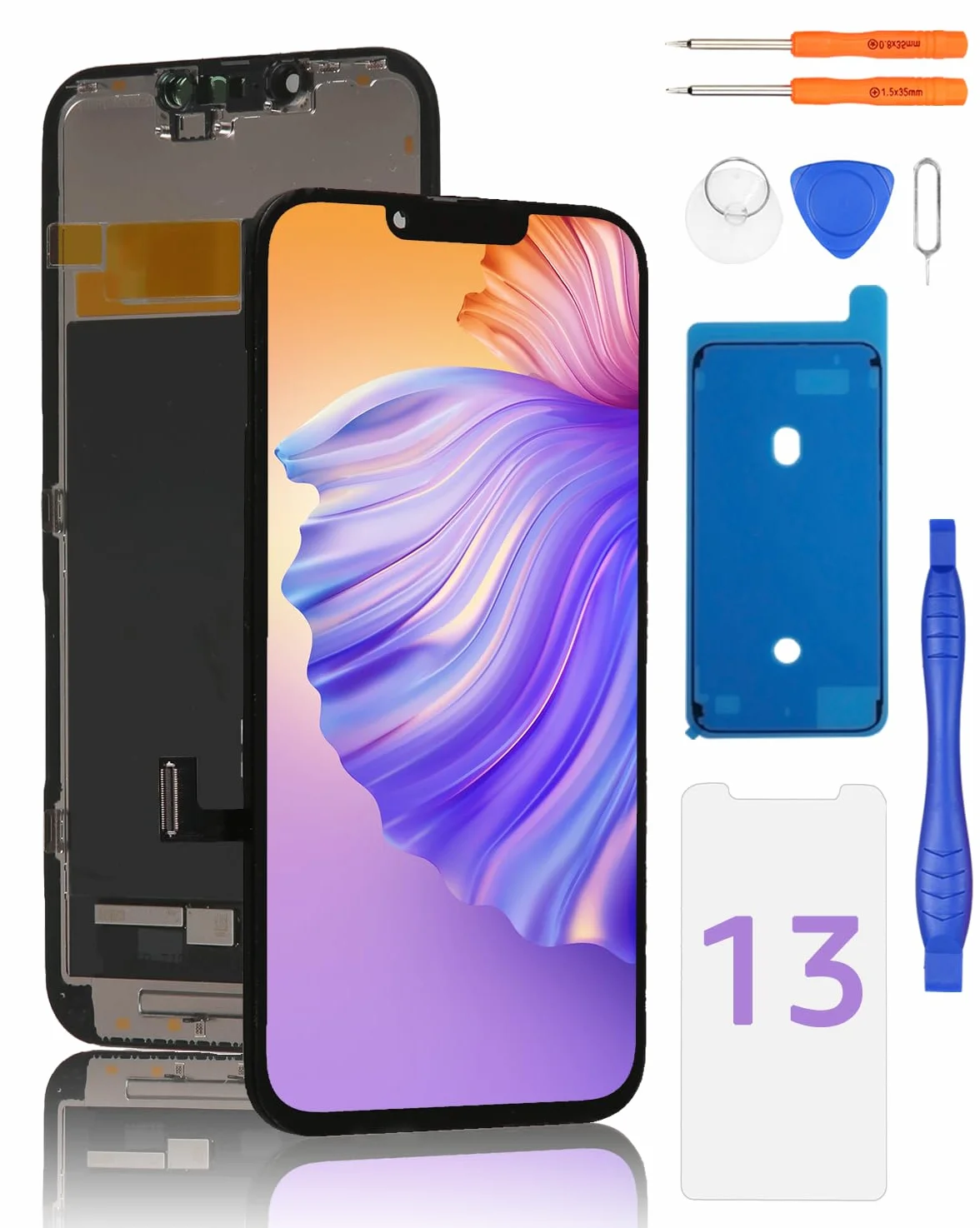 Yodoit Display per iPhone 13, Kit di Ricambio Schermo LCD da 6,1 Pollici, digitalizzatore Touch FHD con Kit di Riparazione, Pellicola Protettiva, Compatibile con Modelli A2482, A2631, A2634, A2635