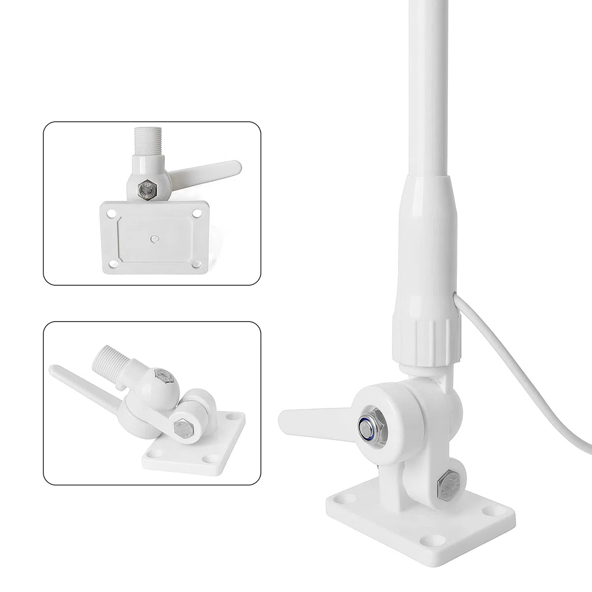 UAYESOK VHF Antena de radio marina impermeable de fibra de vidrio 1.1M Antena con 7m RG-58 Cable PL259 / Soporte de base ajustable para barco, Coche, ATV UTV (Blanco)