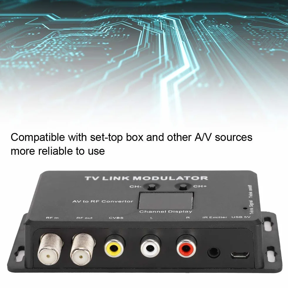 Modulatore TM70 UHF TV Link, USB 5V Modulatore RF Analogico Convertitore AV a RF con Display Canale