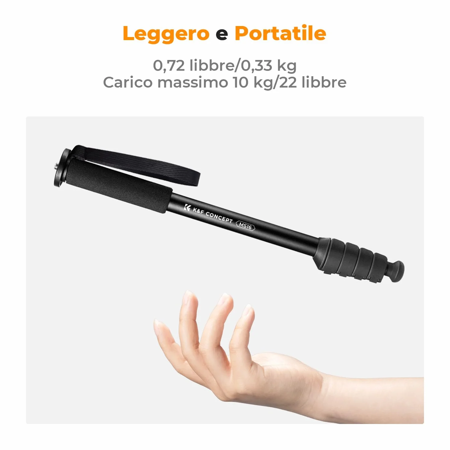 K&F Concept Monopiede Fotocamera 160cm, Bastone Selfie Multifunzionale per Gopro DSLR con Cavo anti-Perdita, Bastone da Passeggio estensibile con bussola, Carico Max 10kg, Peso 0,33kg - MS16