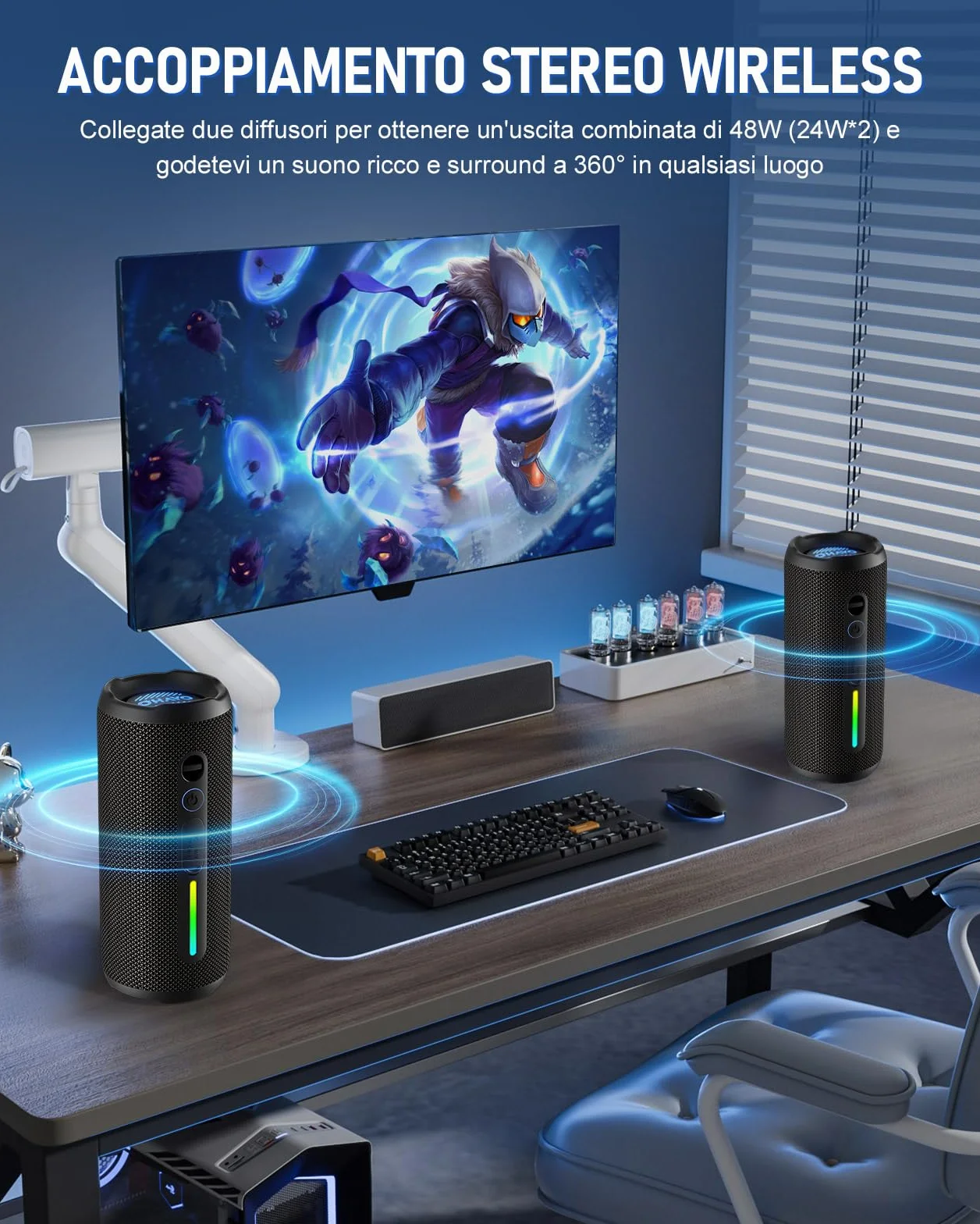OHAYO Cassa Bluetooth Potente Portatile 24W, Altoparlante Bluetooth 5.3 con luci RGB e funzione di potenziamento dei bassi, 30 Ore di Gioco, Impermeabile IPX7, Adatto per Uso All'aperto, Feste