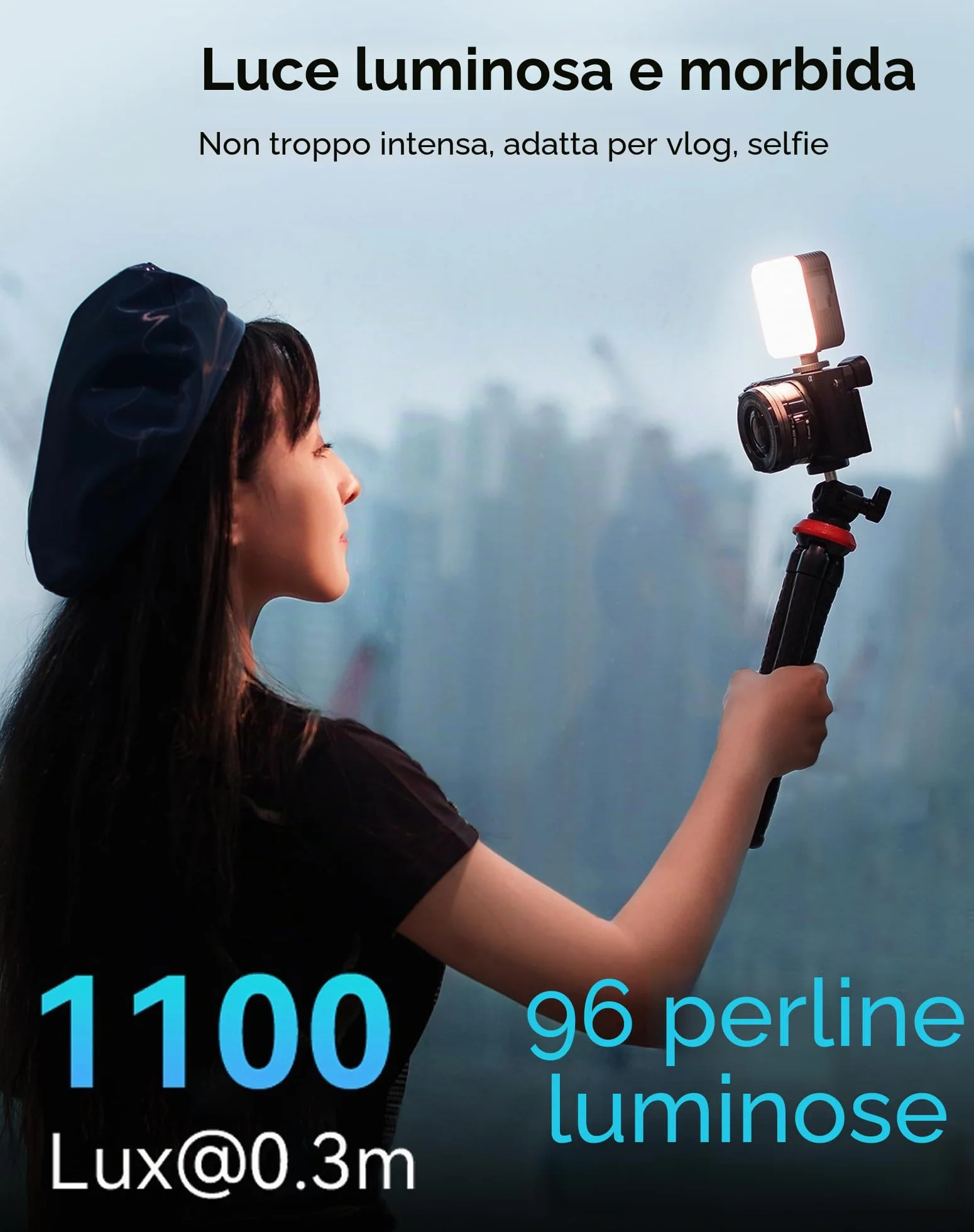 SMALLRIG Luce Video RGB, 96 LED per Fotocamera, Portatile, Illuminazione Fotografica con 3 Cold Shoe, 2200 mAh, Ricaricabile CRI 95+ 2700-6500 K, Pannello Dimmerabile - 3286B