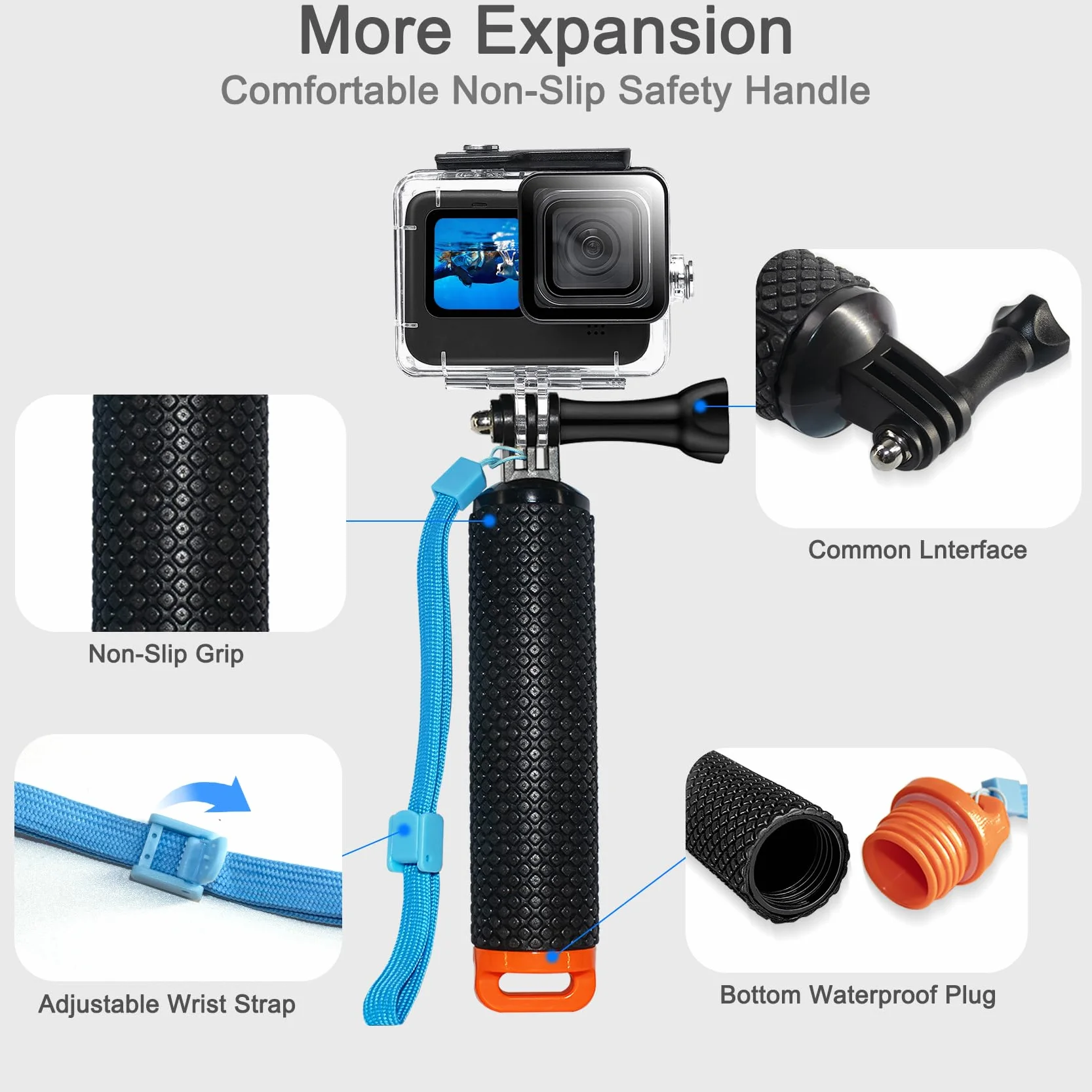 OKFUN Custodia impermeabile con 3 filtri per Go Pro Hero 13-10 nero, guscio protettivo subacqueo monopiede galleggiante impugnatura bastone action camera accessori