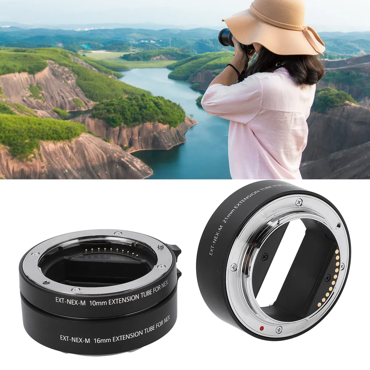 Anello Adattatore per Tubo di Estensione Macro con Messa a Fuoco Automatica Set di Tubi di Prolunga Macro Anello Adattatore per Montaggio Obiettivo 10mm+16mm+21mm per Obiettivi Sony E Mount