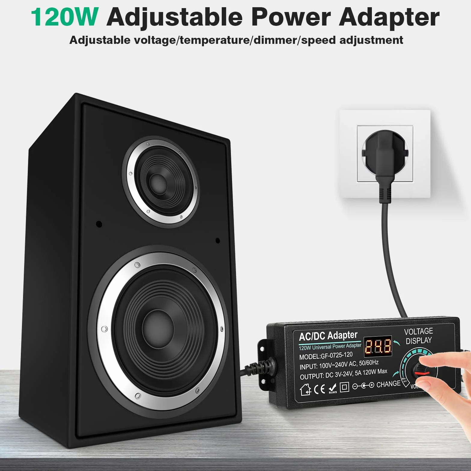 Alimentatore Universale 120W Regolabile 3V 5V 6V 12V 24V DC con USB 14 Connettori Spina Europea AC100-240V