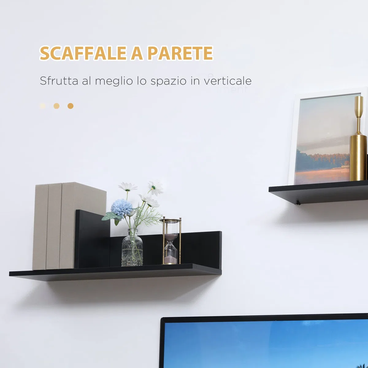 HOMCOM Mobile Porta TV Moderno con 2 Mensole in Legno, Mobiletto per Televisore con Vani Aperti e Armadietti, Nero