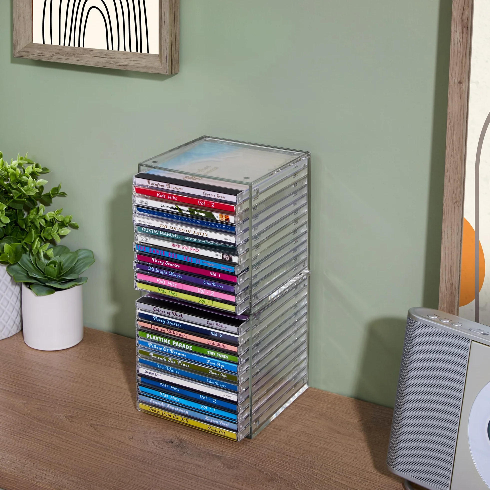 STORi Organizzatori impilabili per CD in plastica trasparente (confezione da 2) cubi porta gioielli, perfetti per sala teatro, contiene fino a 12 custodie per CD per organizer, prodotti negli Stati