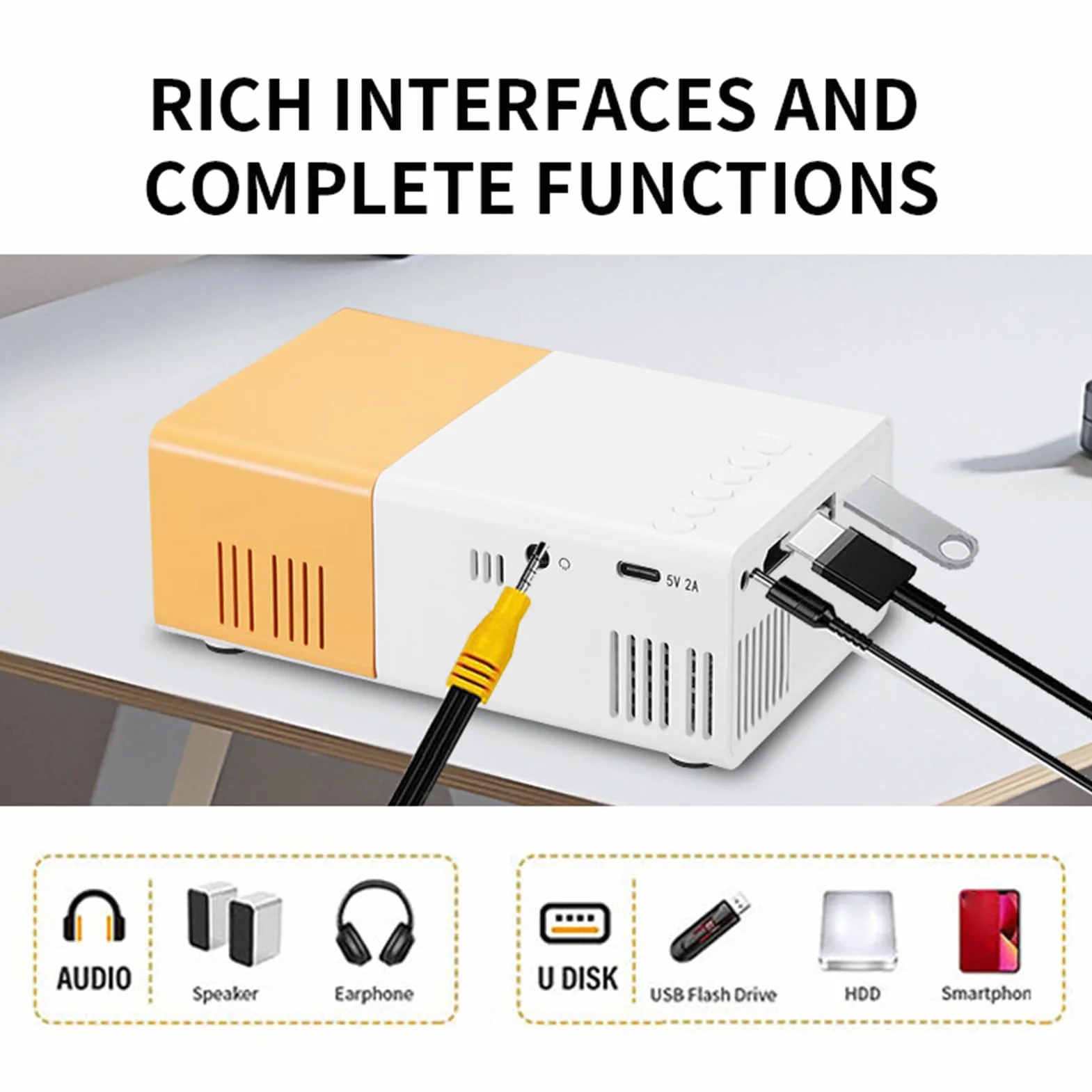 PUSOKEI Mini Proiettore, Proiettore Video Full HD 1080p con luminosità 100SI 6000LM, Correzione Automatica, Messa a Fuoco Manuale, Compatibile con IOS/telefono Android/HDMI/USB/TV