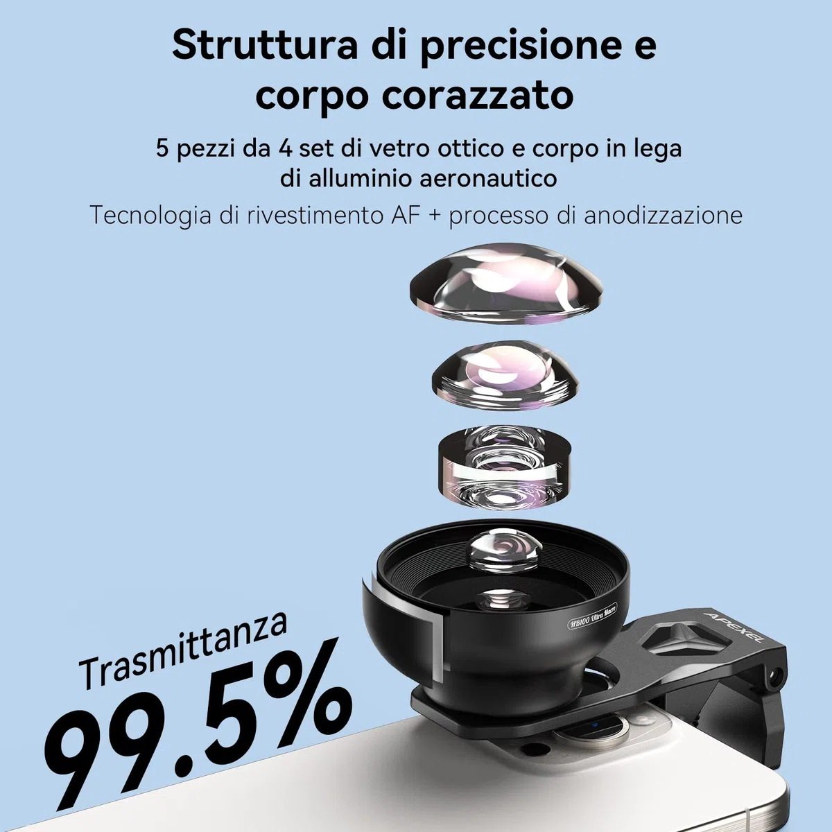 APEXEL HB100 Lente Macro Ultra HD F1.05 con 45 Modalità Luce & Rivestimento AF,Obiettivo per Smartphone iPhone, Samsung e Pixel