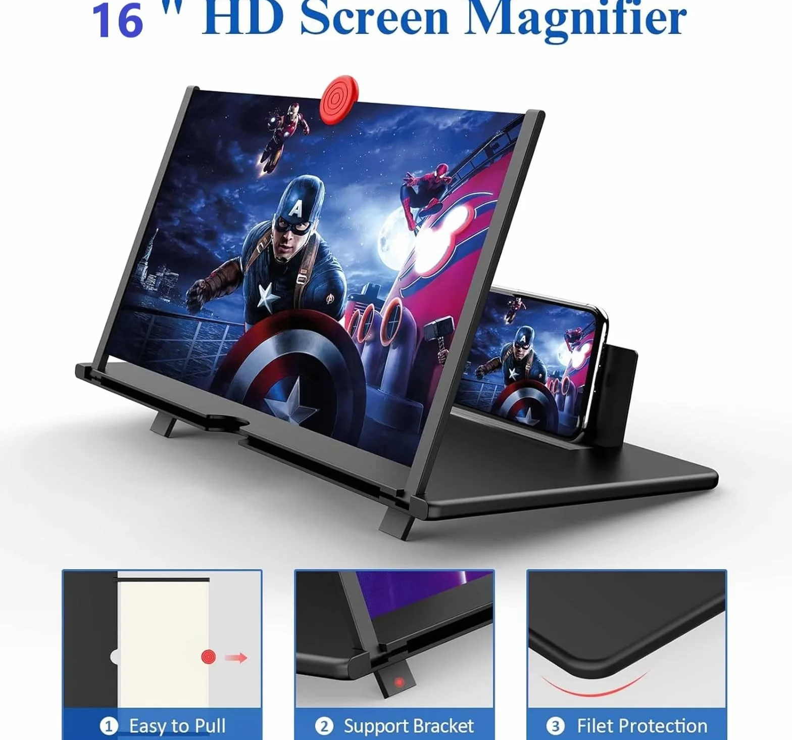 16 pollici Lente di ingrandimento per cellulare, HD Ingranditore schermo smartphone, 3D Lente di ingrandimento per la visione di video per tutti gli smartphone