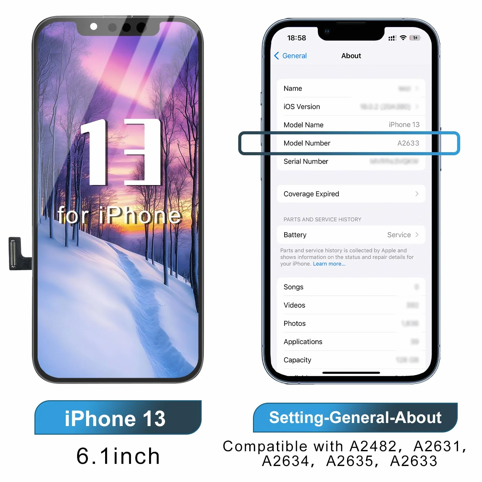 Dinow Display per iPhone 13 LCD Sostituzione Schermo 6.1" LCD di Ricambio Schermo per iPhone 13, Touch Screen per iPhone 13 con Kit di Riparazione, Compatibile con A2482/ A2631/ A2634/ A2635/ A2633