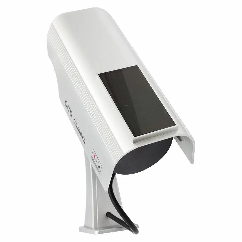 com-four® 2x Telecamera finta per esterno - telecamera fittizia con supporto a parete - telecamera di sicurezza solare con LED per la casa (02 pezzi)