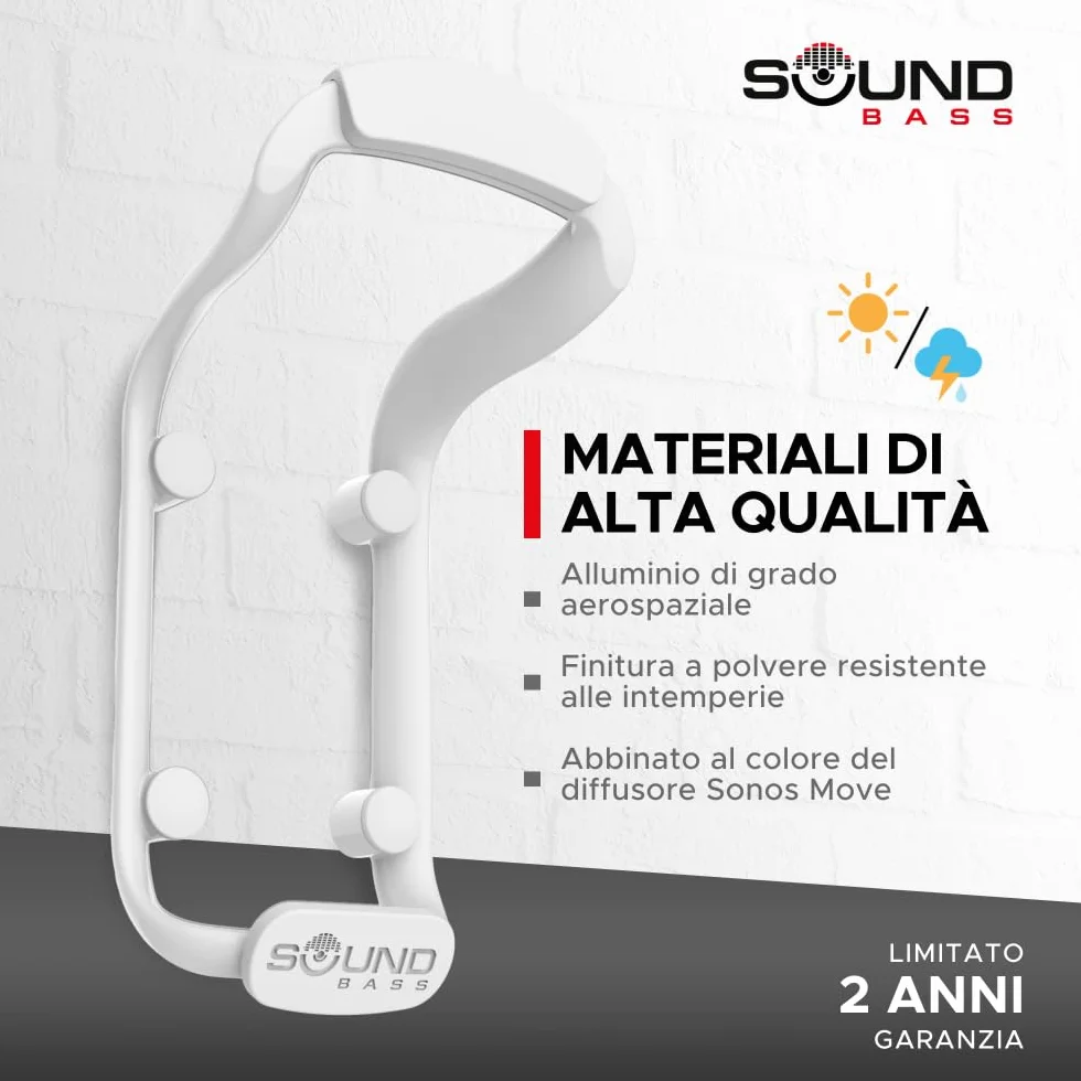 Sound bass staffa da parete per altoparlante Move, resistente alle intemperie, compatibile con Sonos Move e Move 2, con accessori di montaggio inclusi (Move 2 - Bianco)