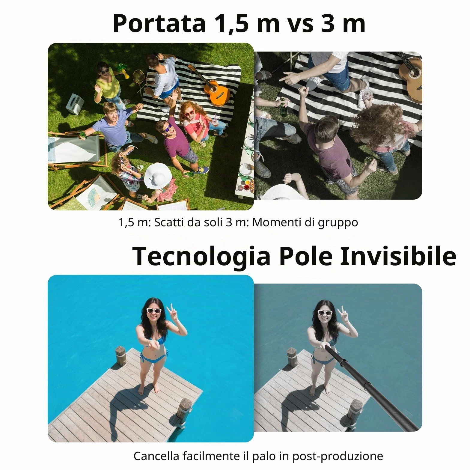 BRDRC Bastone selfie invisibile ultra lungo in fibra di carbonio per Insta 360 ONE X5 X4 X3 X2 RS Accessori (con adattatore Go Pro, cinturino, sacchetto di stoccaggio) 3 m
