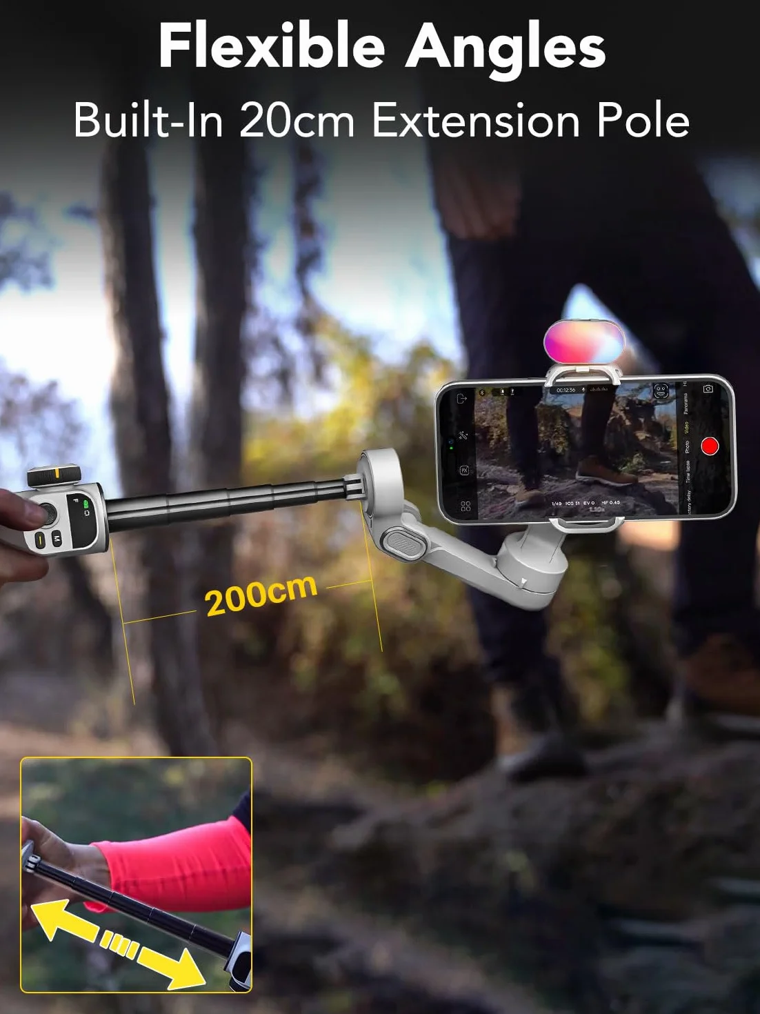 AOCHUAN Smart X2 Stabilizzatore cardanico per smartphone a 3 assi con luce di riempimento RGB, asta di prolunga integrata, cardano con schermo OLED per registrazione video su iPhone, X2 KIT bianco