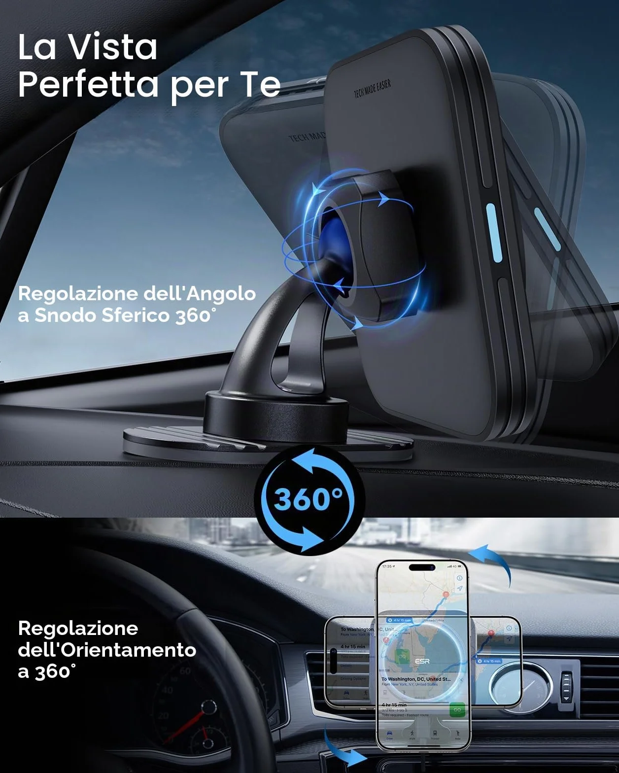 ESR Caricabatterie da Auto MagSafe, Caricatore Wireless Magnetico da 15W, Supporto per iPhone 17/17e/16/15/14/13/12, Galaxy S26/S25 Series, per Il cruscotto/Bocchetta dell'Aria,Ricarica Rapida, Nero