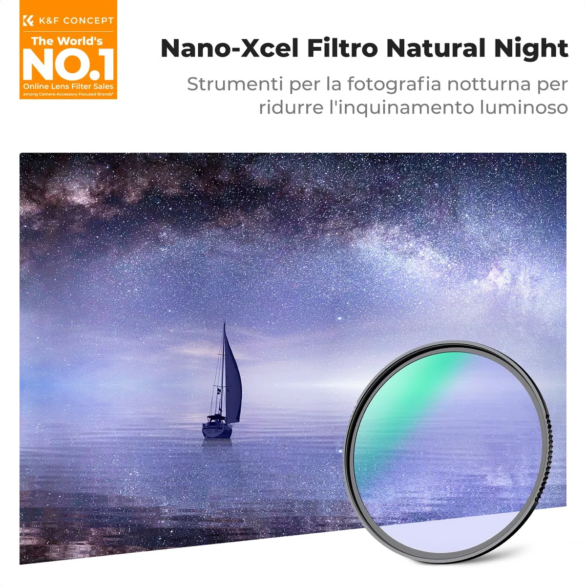 K&F CONCEPT Nano-Xcel 77mm Filtro Notturno Naturale Luce Notturna Anti-Inquinamento Luminoso, Filtro per Scatti Notturni Astrofotografia con Rivestimento a 28 Strati