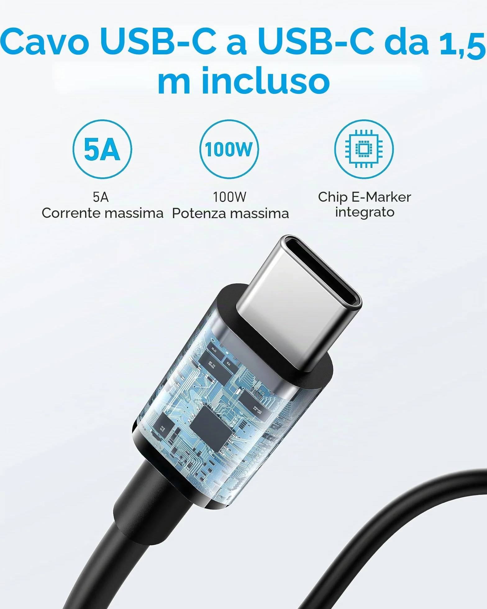 Anker Caricatore USB C 100W PIQ 3.0 per MacBook Pro iPad Pro iPhone Samsung Galaxy Cavo 1,5 m