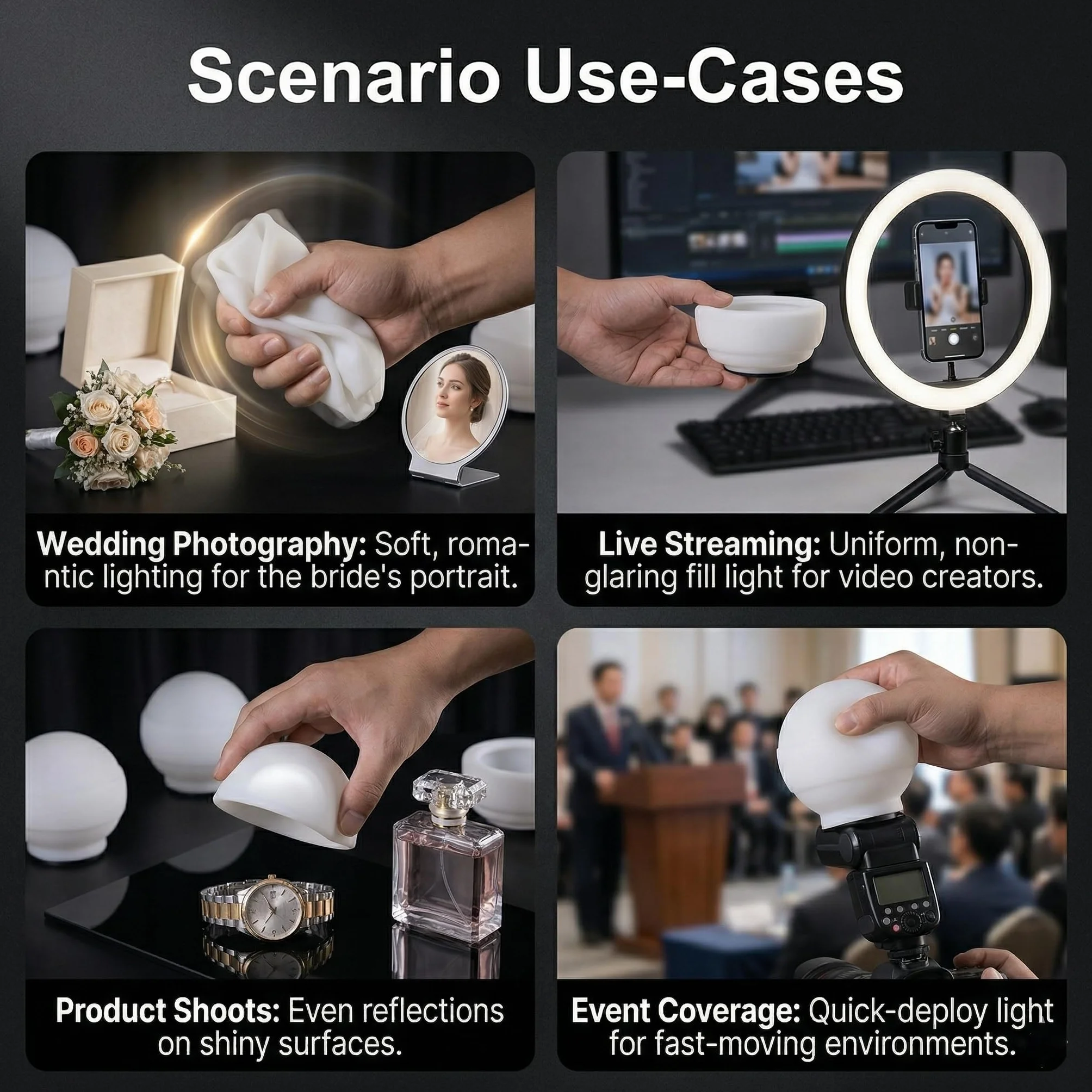 Godox ML-CD15 Soft Dome Diffuser Kit con 3 Adattatori, compatibile con Godox V100, V1 Pro, AD200Pro II, AD100Pro, AD300Pro, AD400Pro, V860III, ML30, ML30Bi, ML100Bi, ML100R, ML60Bi, ML60IIBi e altro