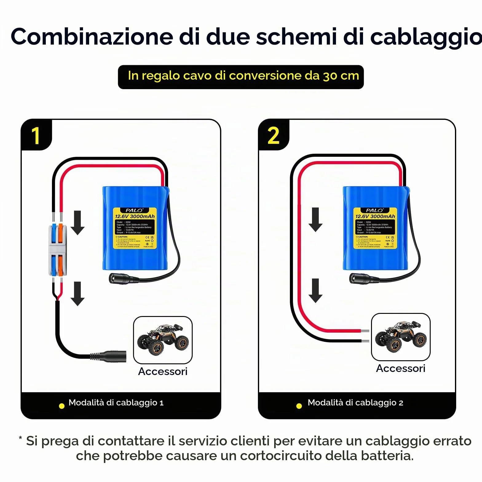 Batteria agli ioni di litio 12,6V 3000 mAh con caricabatterie e 2 linee di collegamento per pannello solare, radio, fotocamere, videocamere, lampada da lettura fai da te, telescopi, sonar