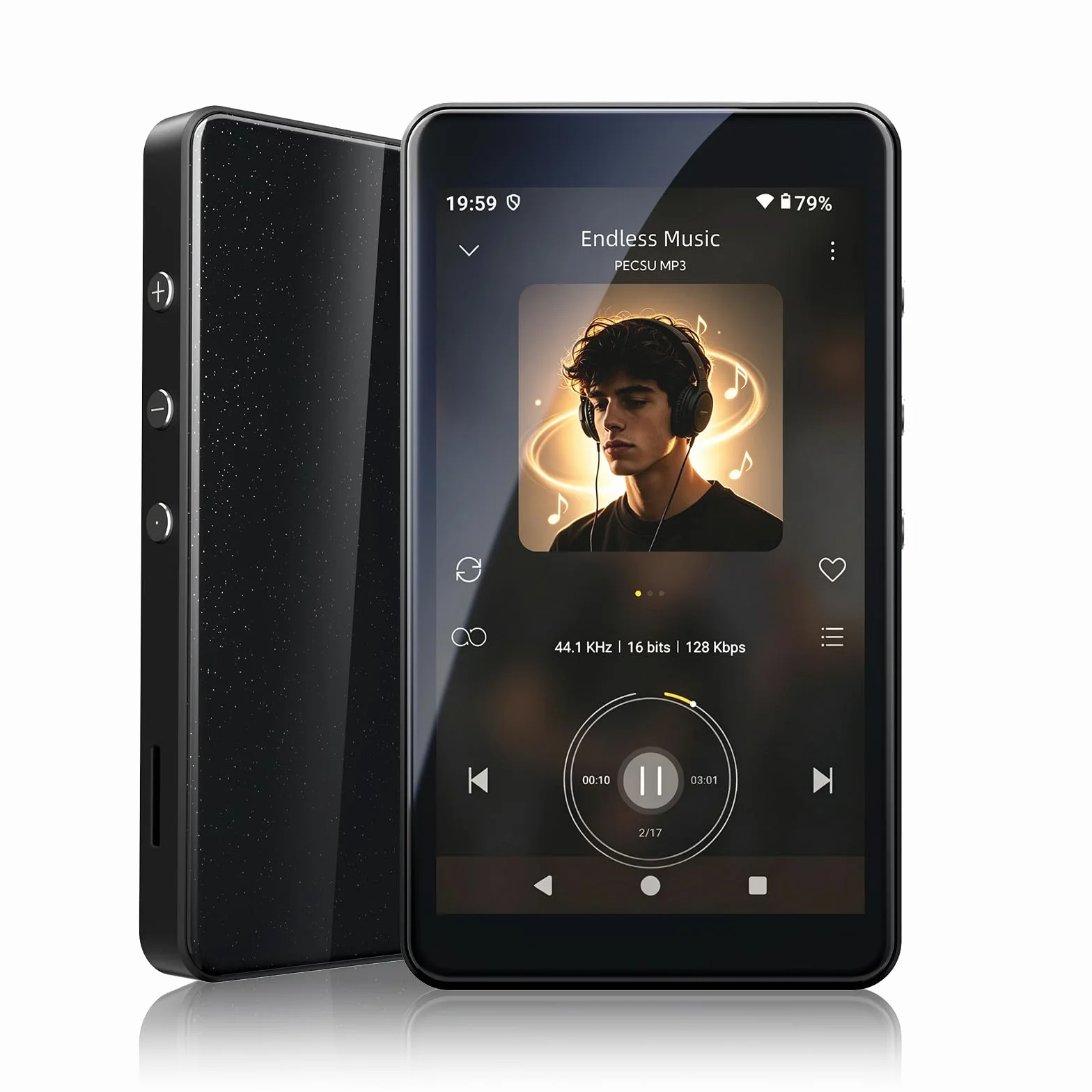 Lettore MP3 Android 14 con Spotify, Play Store, Amazon Music, Audible, Libby, lettore musicale MP4 con touch screen da 4" per bambini con controllo parentale, modalità Eye-Care (Nero lucido)