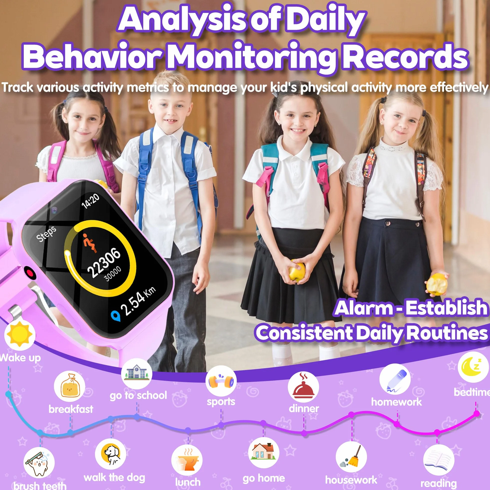 Smartwatch Bambini – 18 Giochi Educativi (Matematica e Logica) con Fotocamera e Monitor del Sonno | Schermo Touch 1,83", Contapassi, Sveglia | Activity Tracker Regalo per Ragazze e Ragazzi
