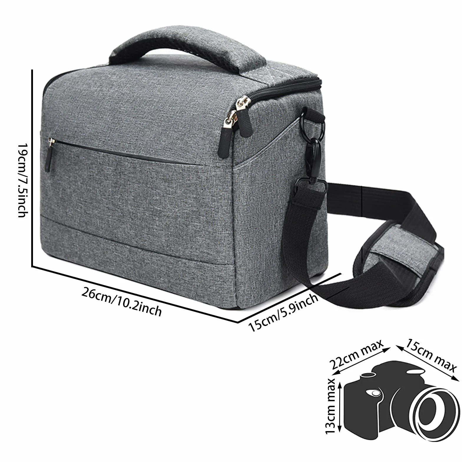 Borsa Fotografica 26 x 19 x 15 cm Custodia Macchina Reflex Videocamera Impermeabile Antiurto Slr Bag con Tracolla Regolabile e Parapioggia per Dslr Digitale Camera, Grigio