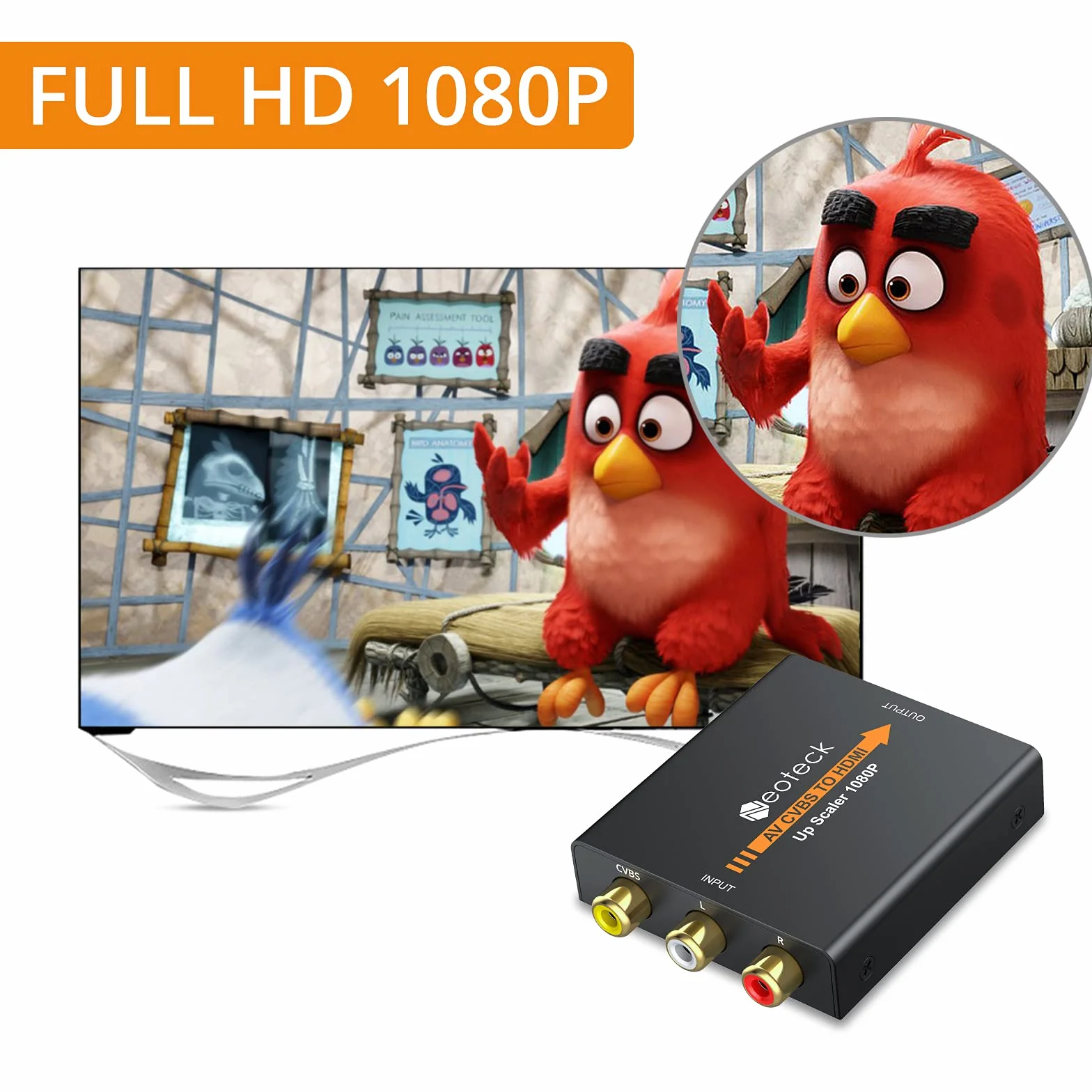 Neoteck Convertitore da CVBS a HDMI Tutto in Metallo con 1m Cavo RCA Adattatore 1080P 3RCA AV CVBS Composito a HDMI per TV PS3 STB VHS VCR Blu-Ray DVD Lettori Proiettori - Versione Aggiornata