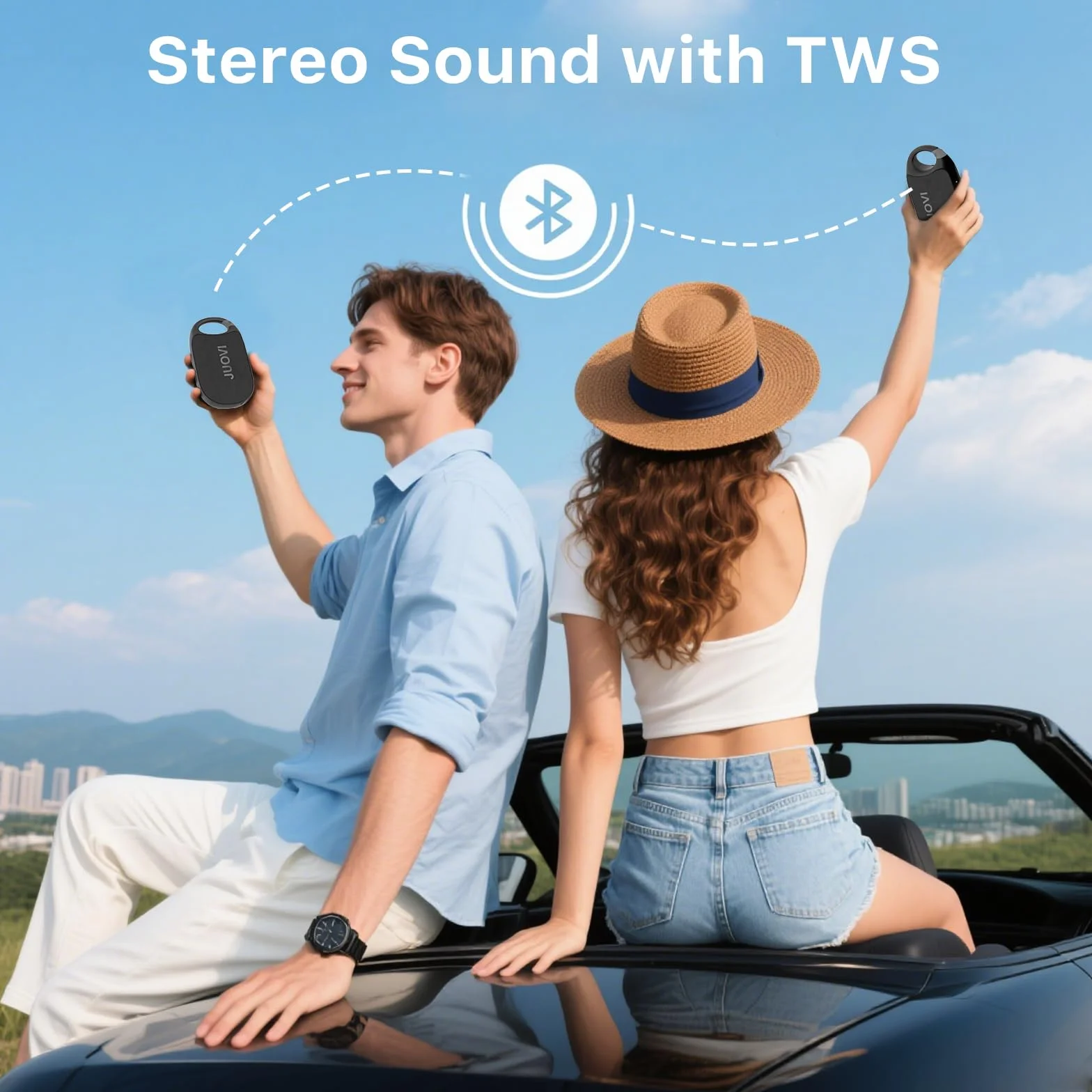 JUOVI Cassa Bluetooth Portatile, Audio Stereo, 24 Ore di Autonomia, Volume Alto, Bluetooth 5.3, IP68 Waterproof, Built-in Carabiner, per Spiaggia, Camera ed Esterno(Blu)