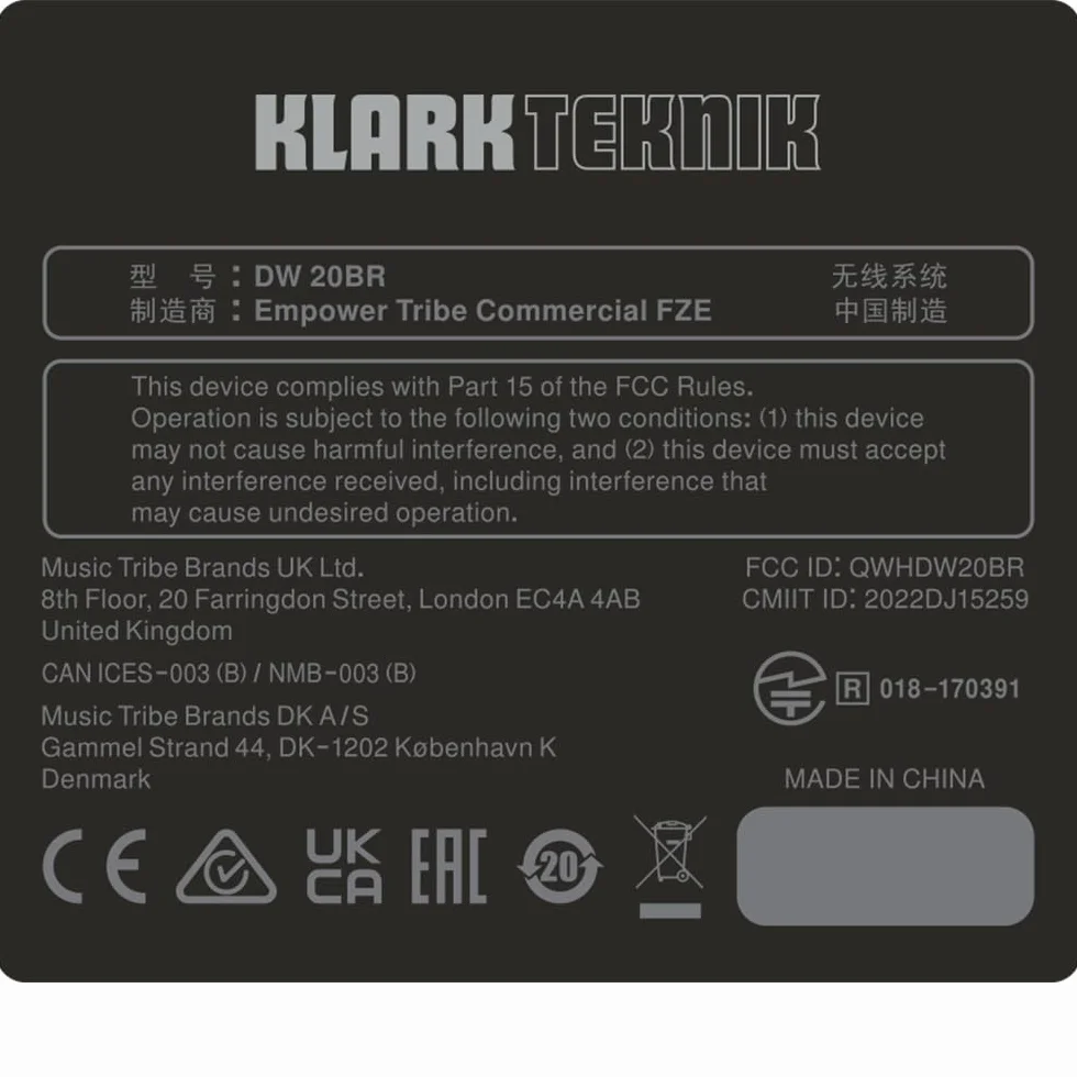 Klark Teknik AIR LINK DW 20BR Ricevitore stereo wireless Bluetooth per trasmissioni audio stereo ad alte prestazioni